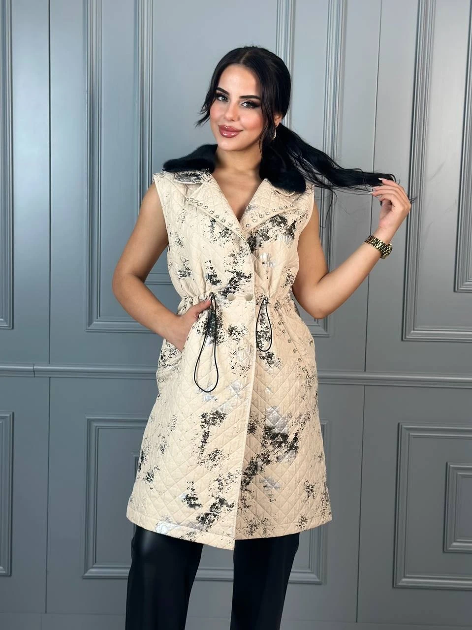 Kadın Çift Varak Kürk Detay Yelek 9232