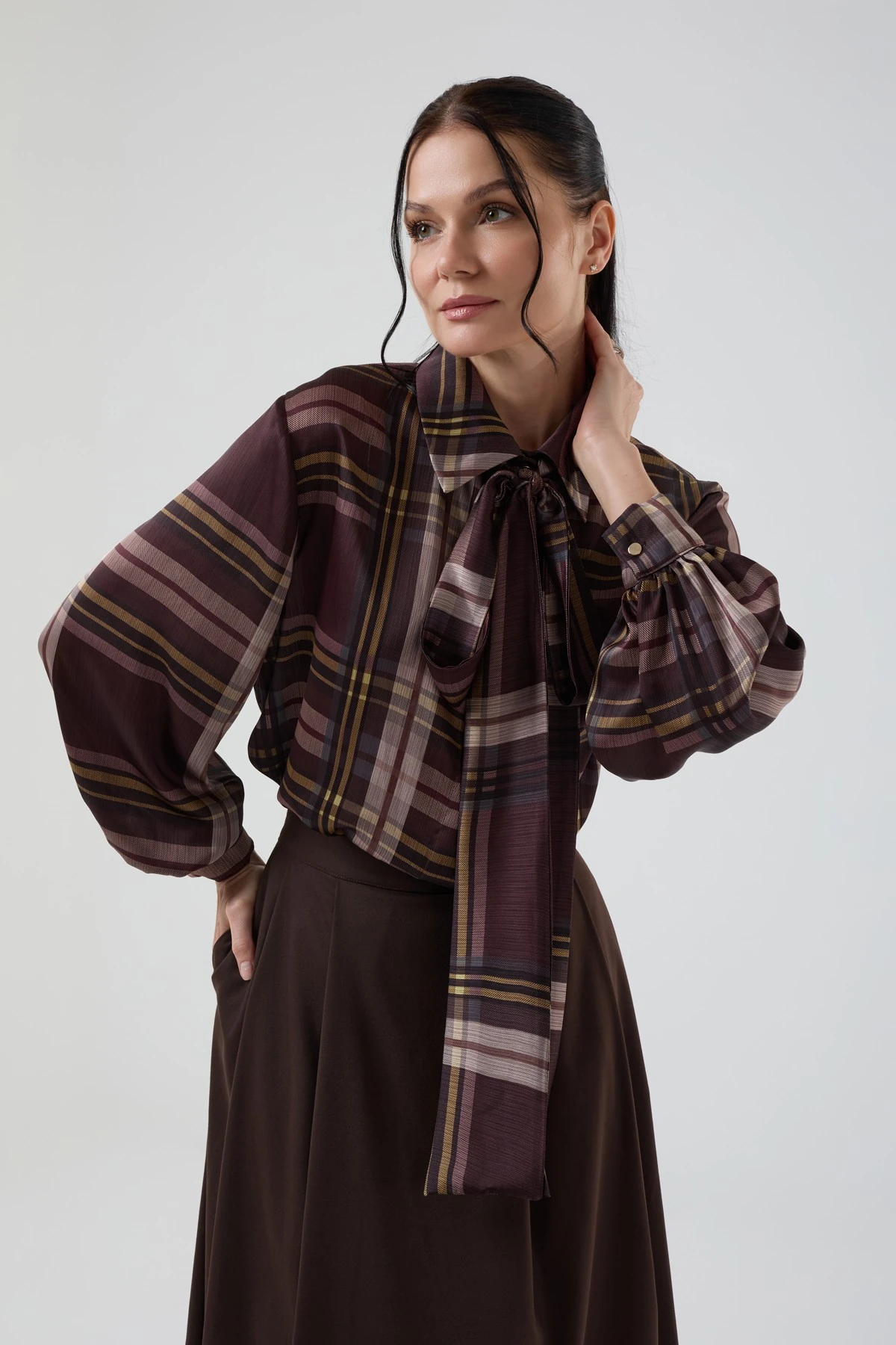 Kadın Ekose Desenli Gömlekli Etekli Takım 8576