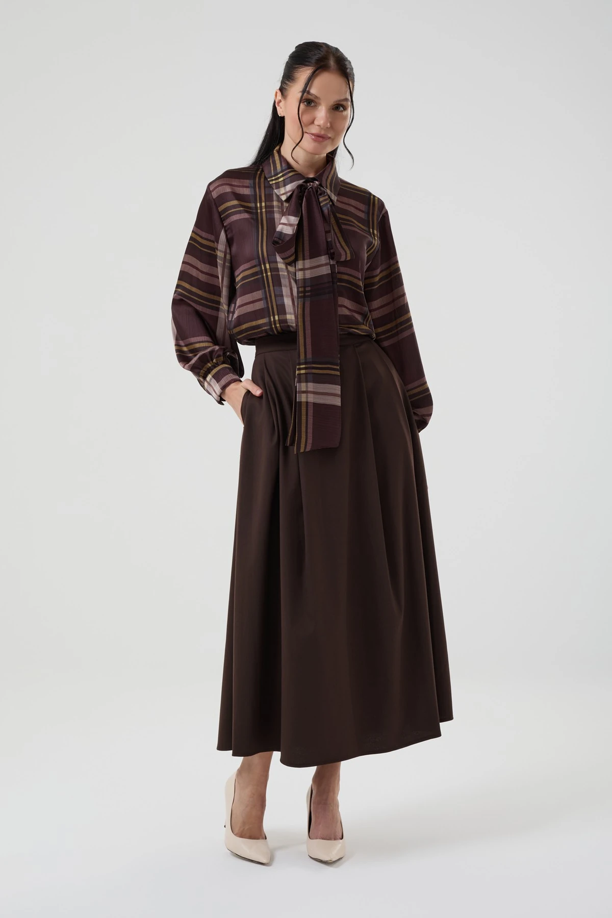 Kadın Ekose Desenli Gömlekli Etekli Takım 8576