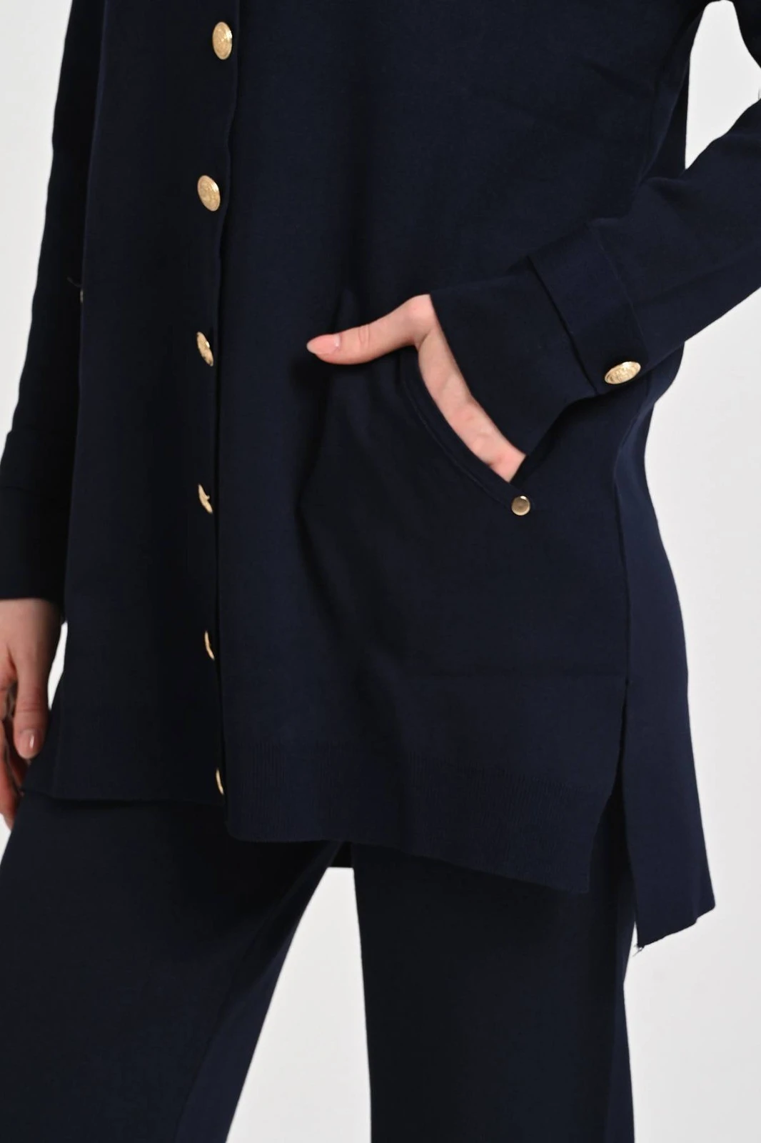 Kadın Altın Düğme Detaylı Triko Jupe Takım 1409