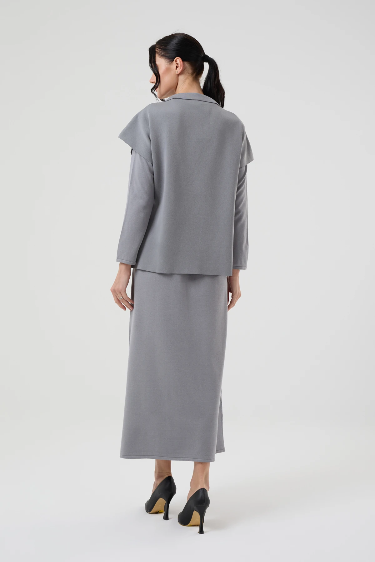 Kadın Altın Broş Detaylı İkili Ceketli Triko Elbise 1401