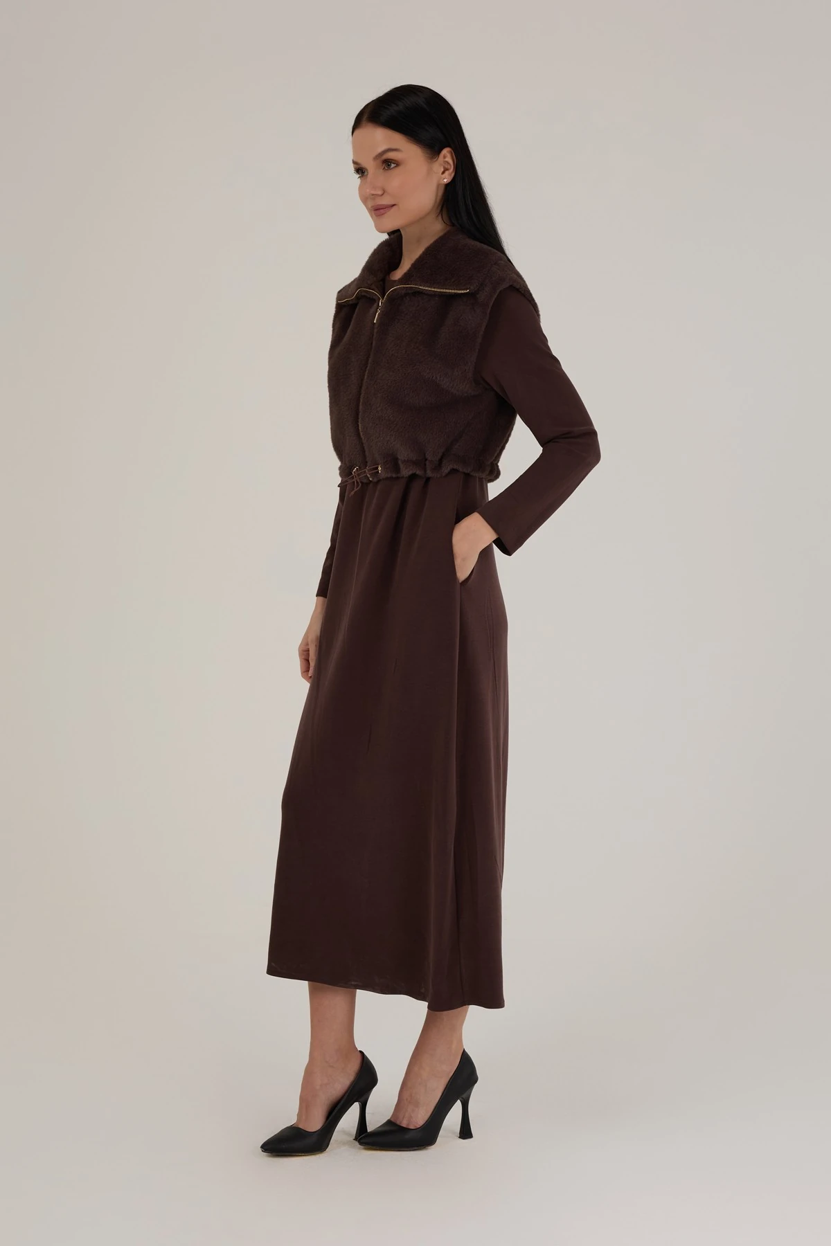 Kadın Angora Yelekli Modal Elbiseli Takım 7261