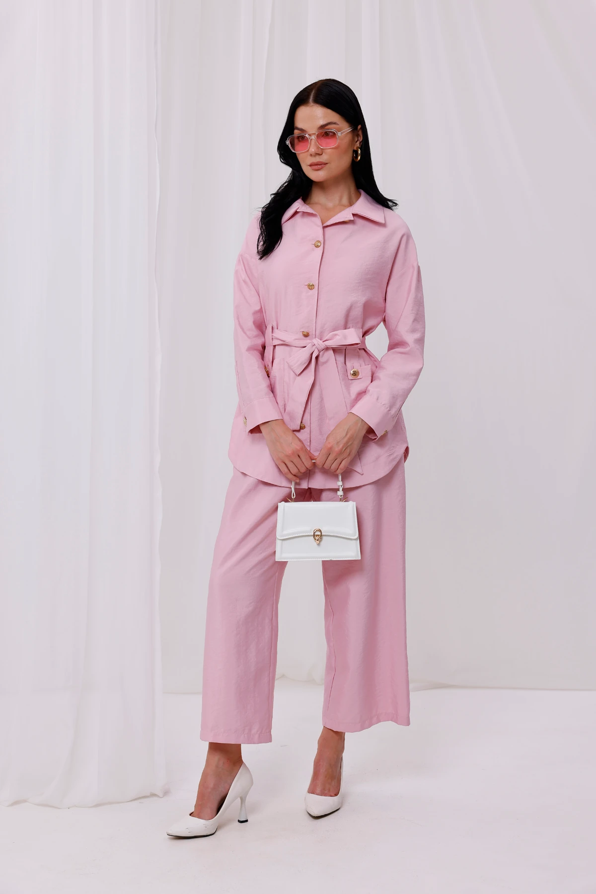 Kadın Modal Kumaş Gold Düğme Detaylı Kuşaklı Kap 9259