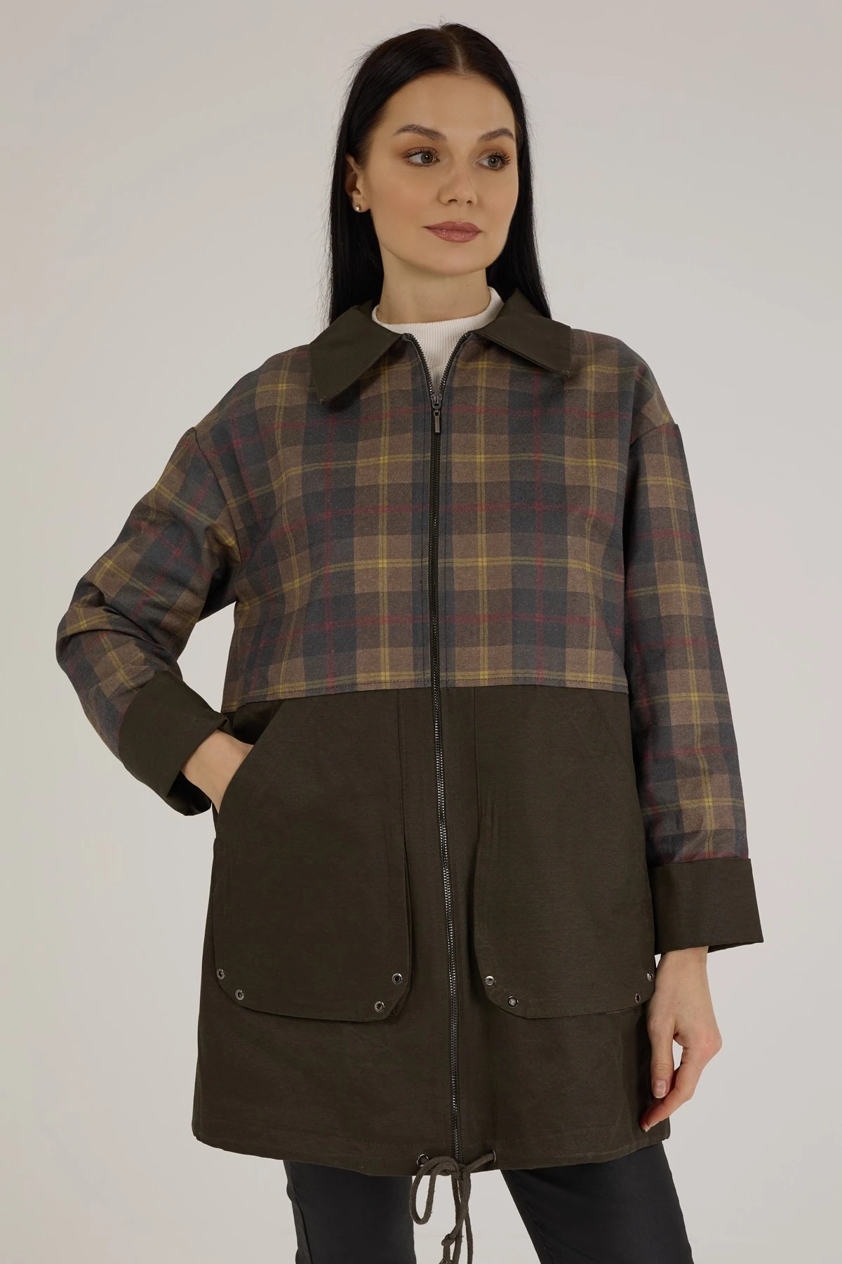 Kadın Ekose Desenli Astarlı Kap 9282