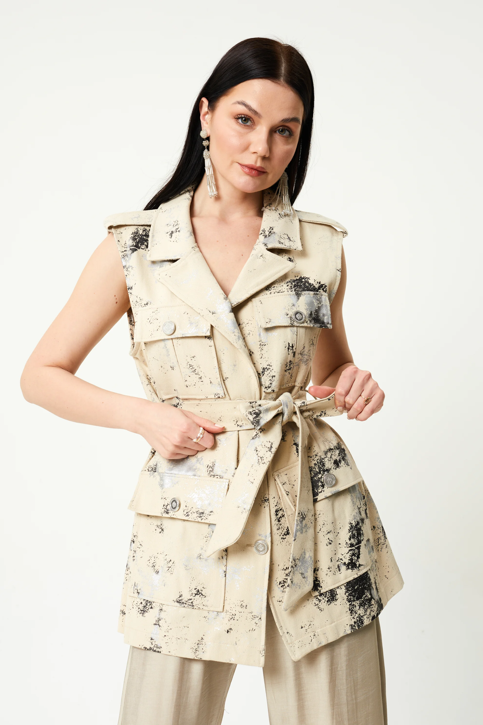 Kadın Kot Kumaş Varaklı Yelek 9241