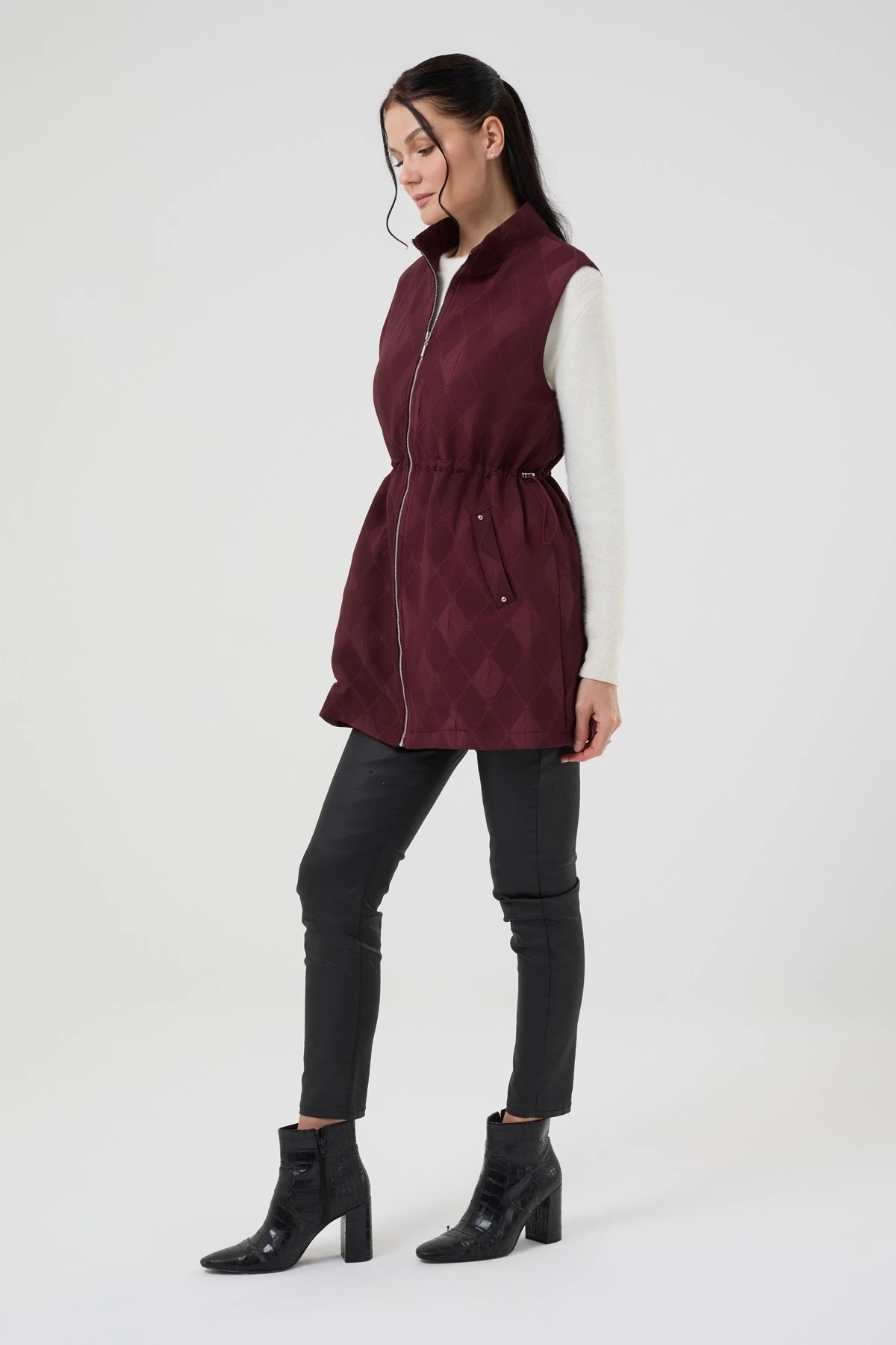 Kadın Kendinden Desenli Astarlı Yelek 9269