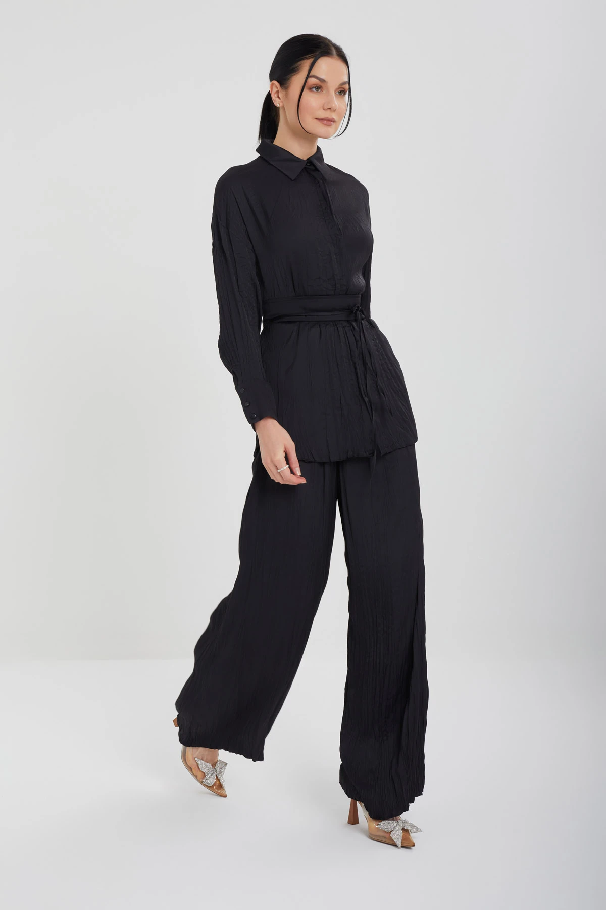 Kırışık Saten İkili Takım 8561