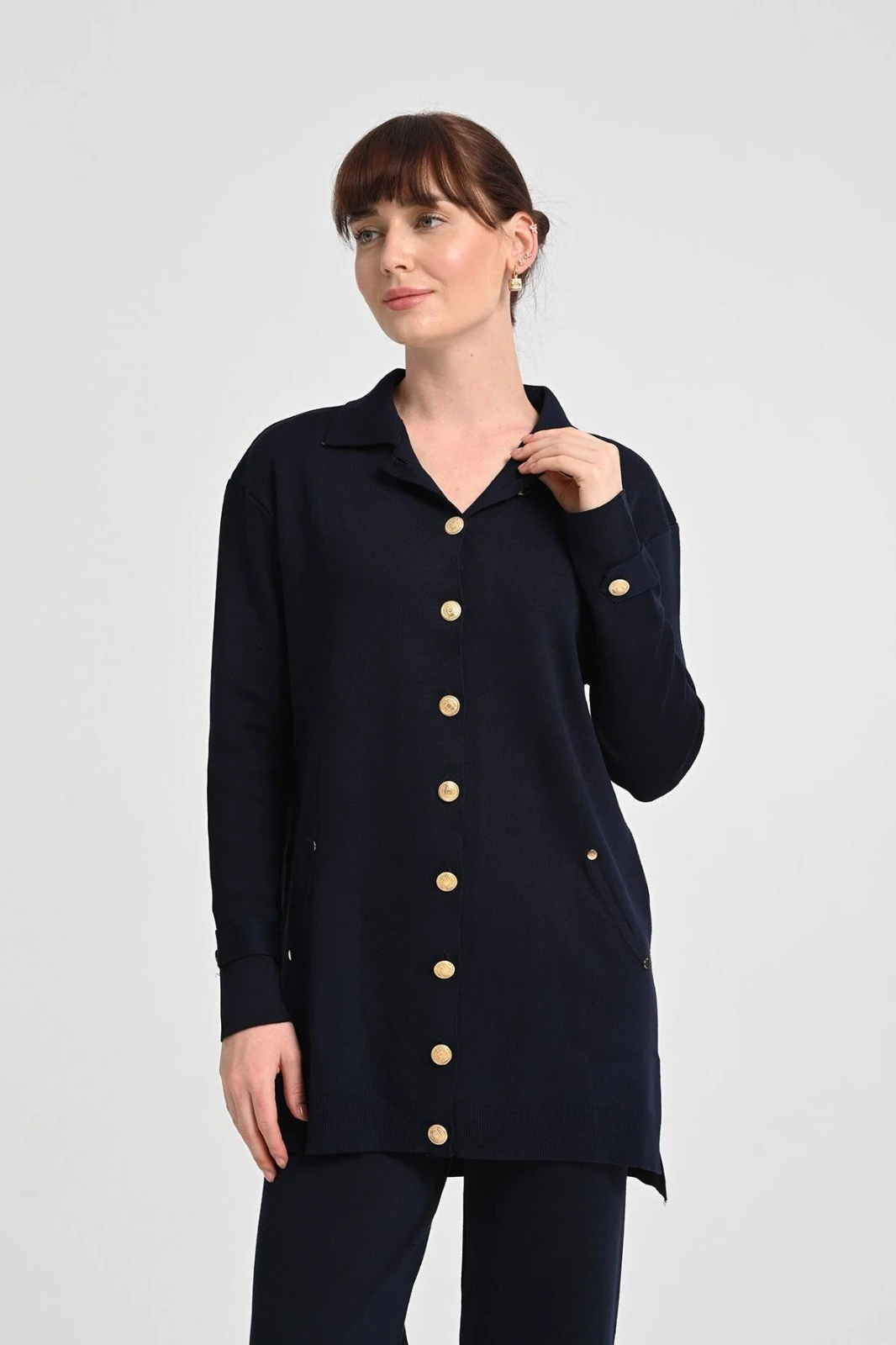 Kadın Altın Düğme Detaylı Triko Jupe Takım 1409