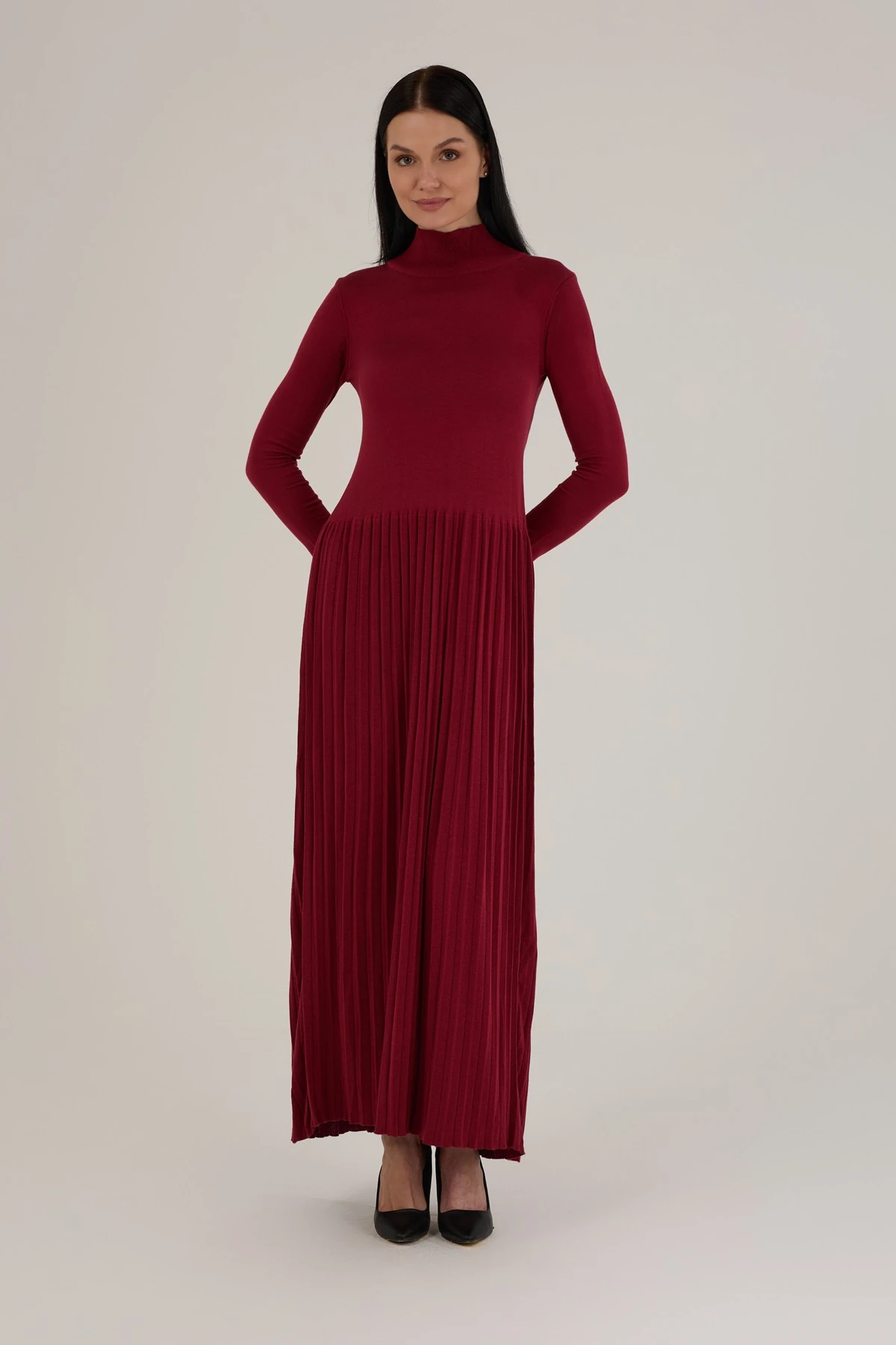 Kadın Pilise Detaylı Triko Elbise 1405