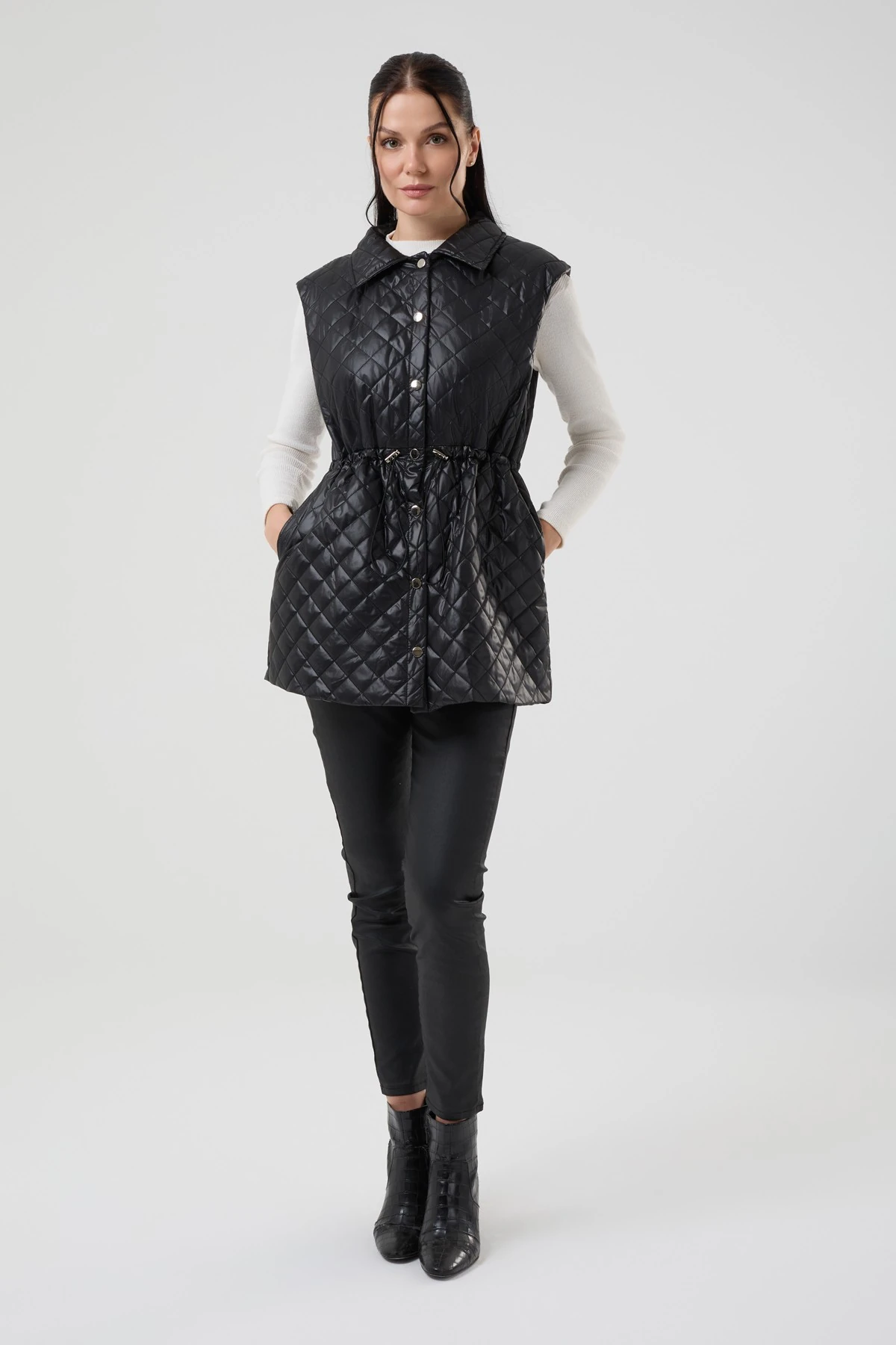 Kadın Çıtçıt Detaylı Kapitone Yelek 9268