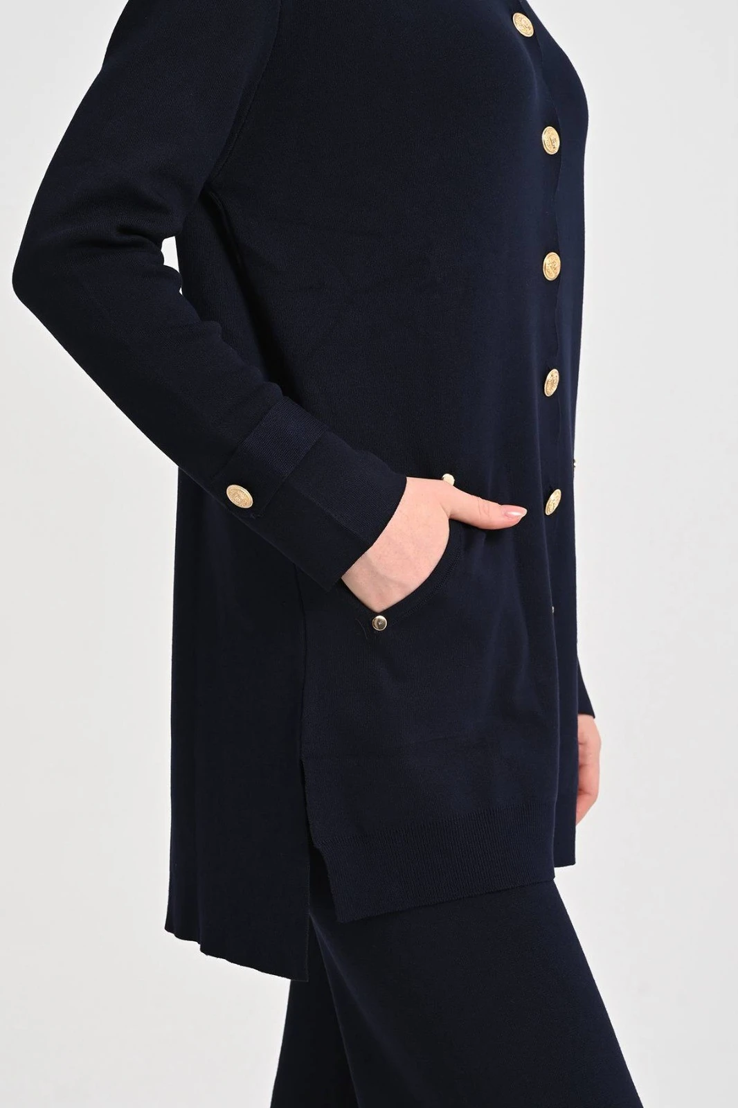 Kadın Altın Düğme Detaylı Triko Jupe Takım 1409