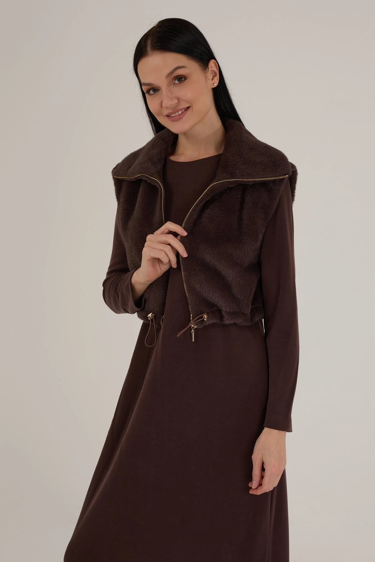 Kadın Angora Yelekli Modal Elbiseli Takım 7261