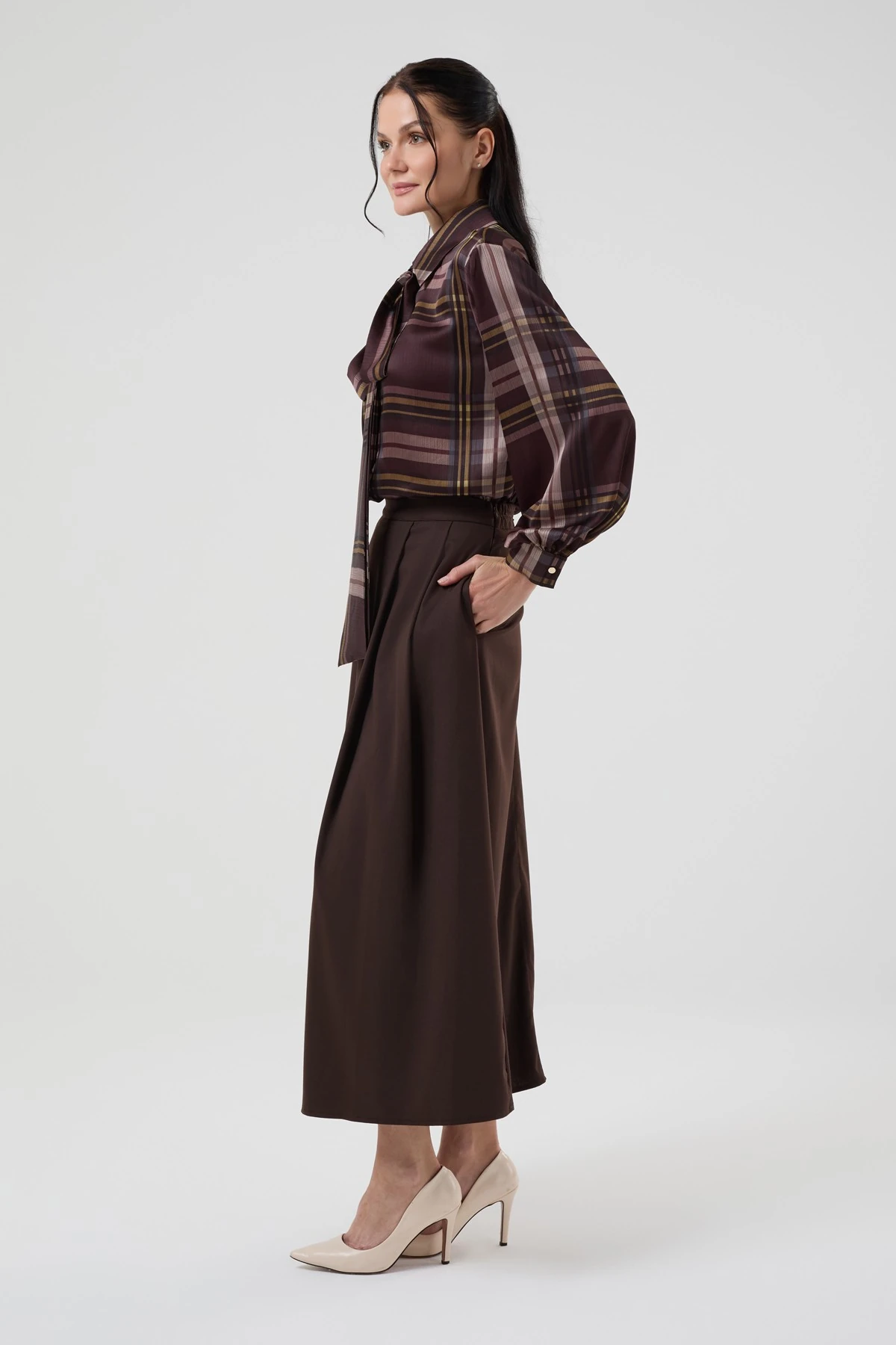 Kadın Ekose Desenli Gömlekli Etekli Takım 8576