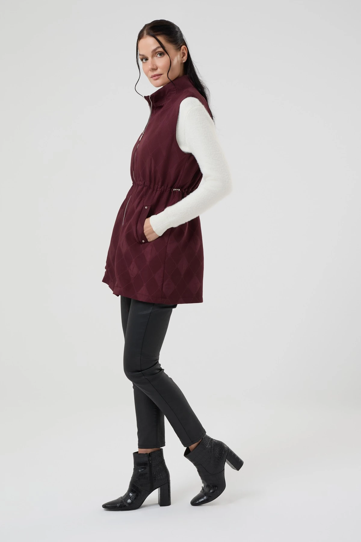 Kadın Kendinden Desenli Astarlı Yelek 9269