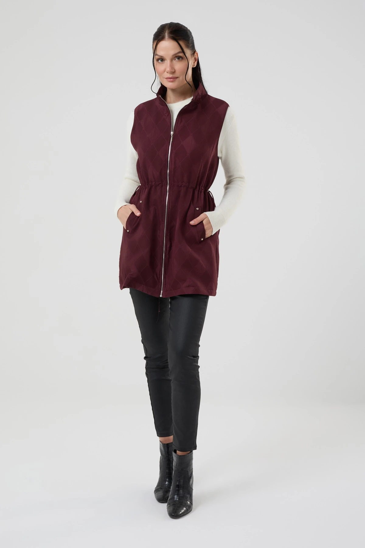 Kadın Kendinden Desenli Astarlı Yelek 9269