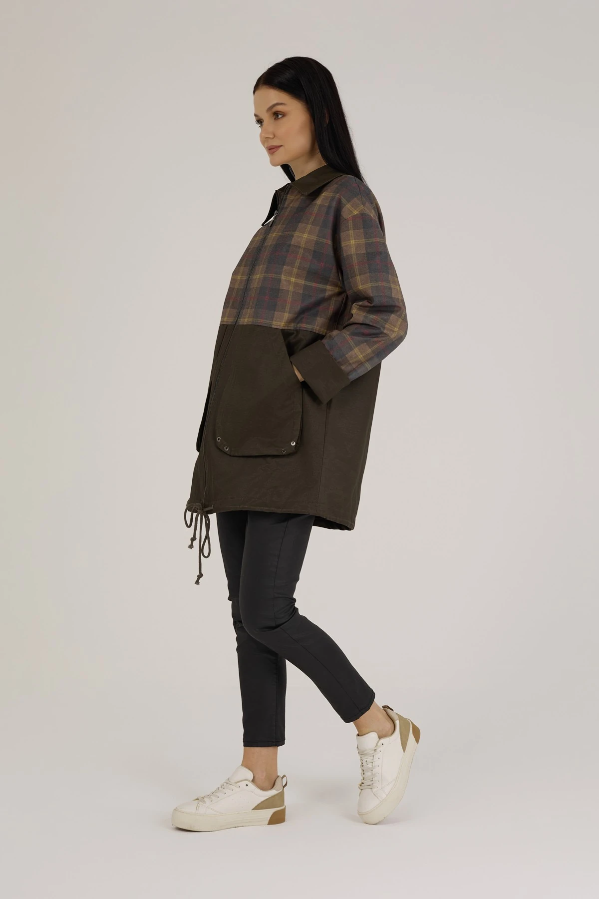 Kadın Ekose Desenli Astarlı Kap 9282