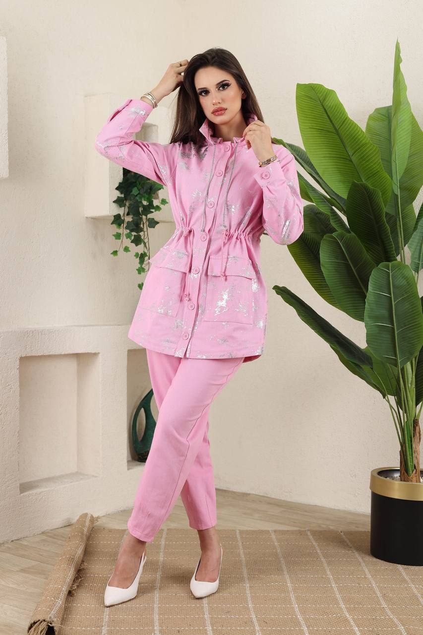 Kadın Gabardin Varaklı Takım 8551 - Pembe