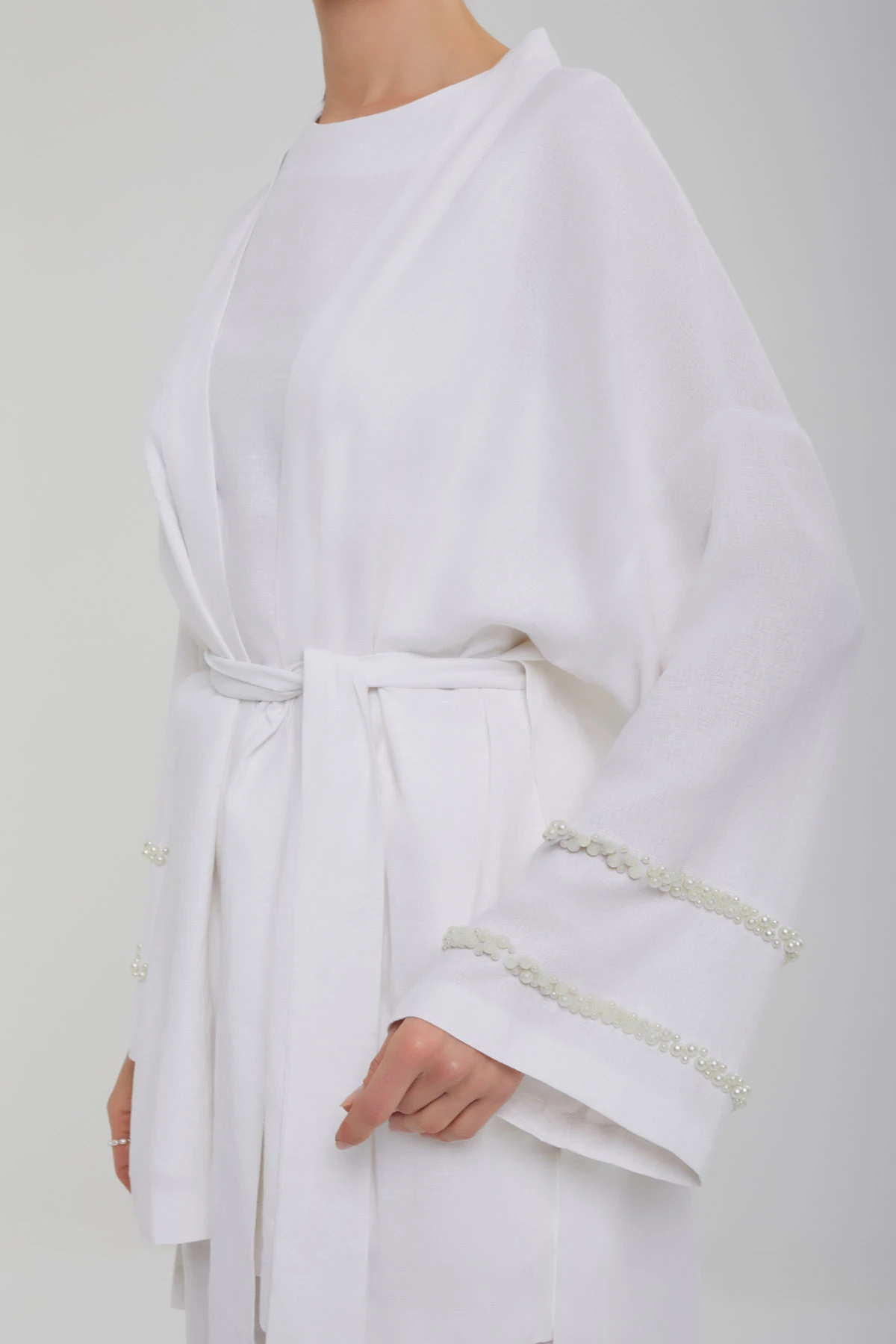 Taş İşlemeli Keten Üçlü Takım 8545