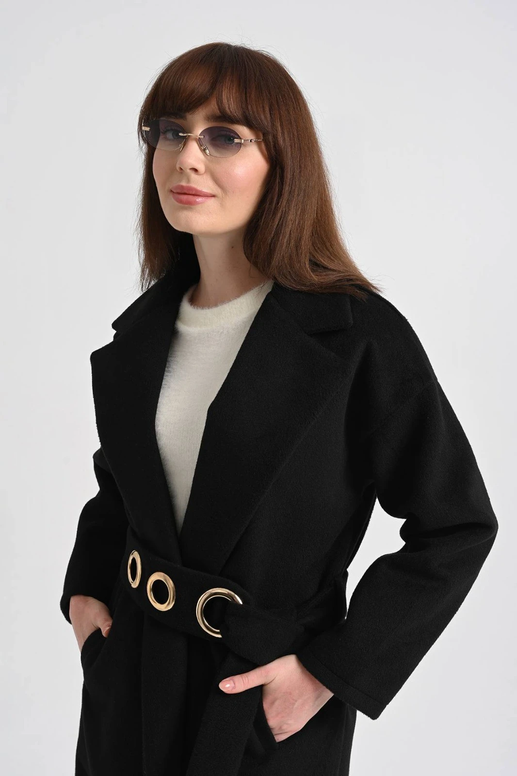 Kadın Aksesuar Detaylı Kuşaklı Kaşe Kap 9284