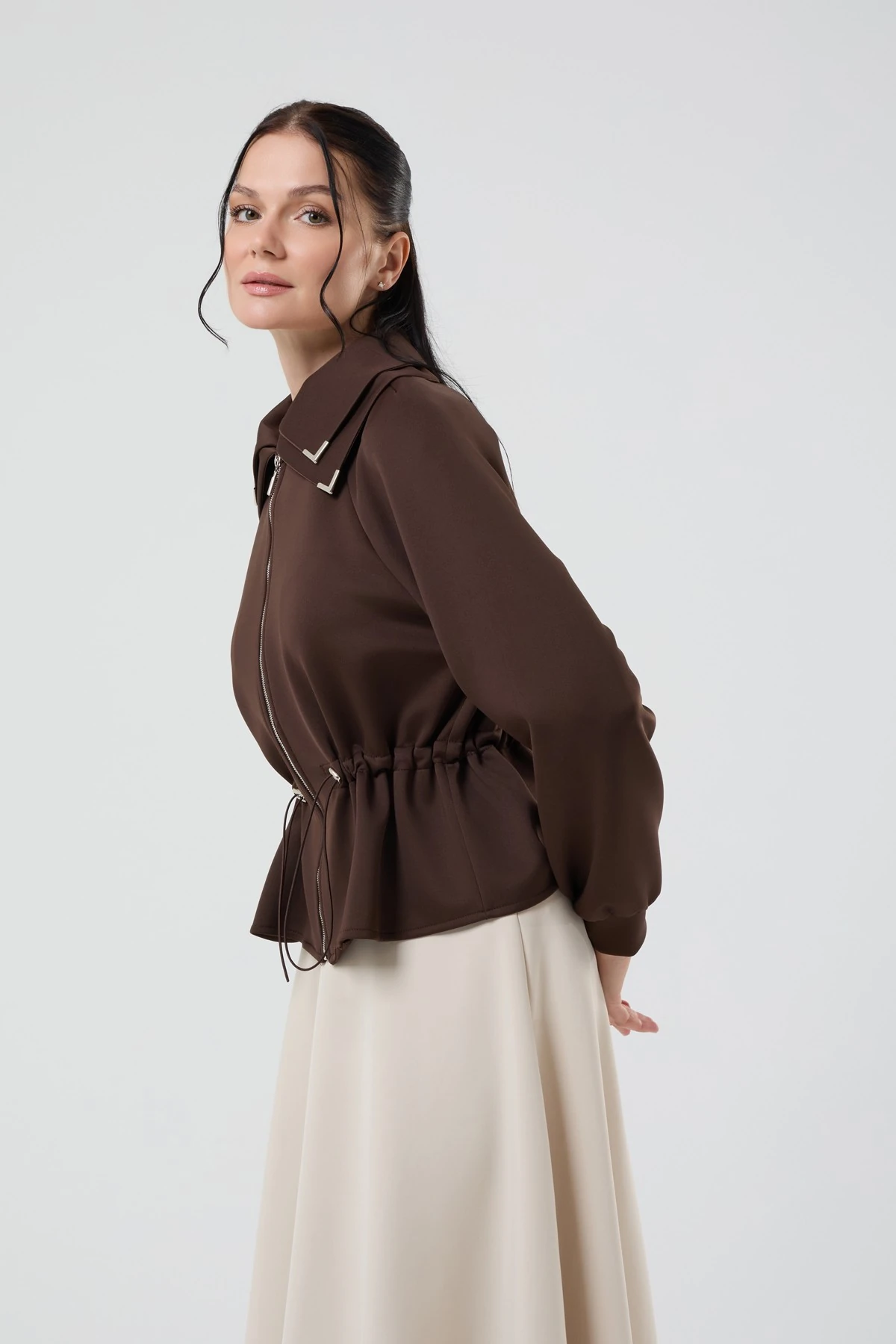 Kadın Çift Yaka Detaylı Kısa Kap 9271