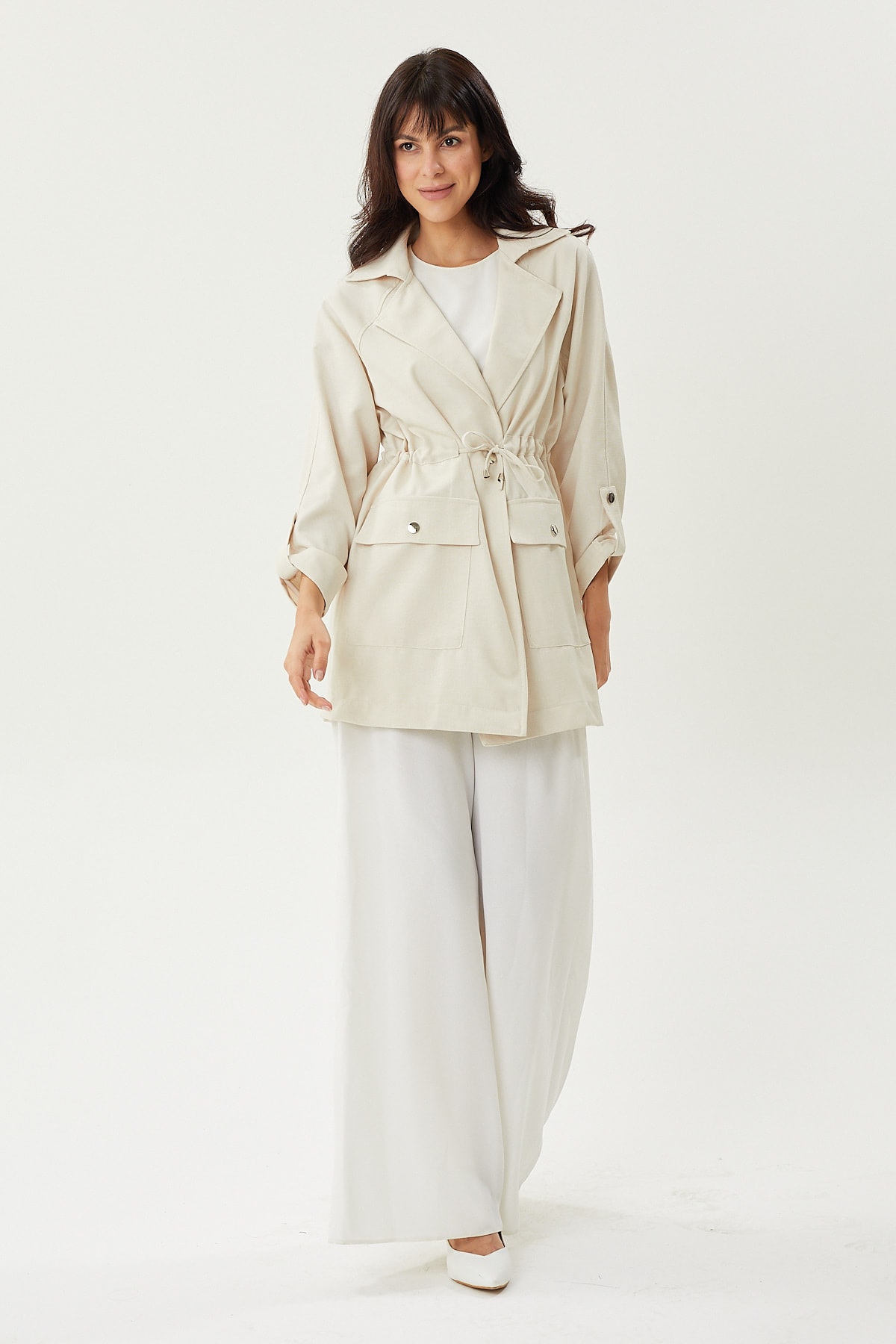 Ayarlanabilir Lastik Detaylı Keten Ceket 9210 