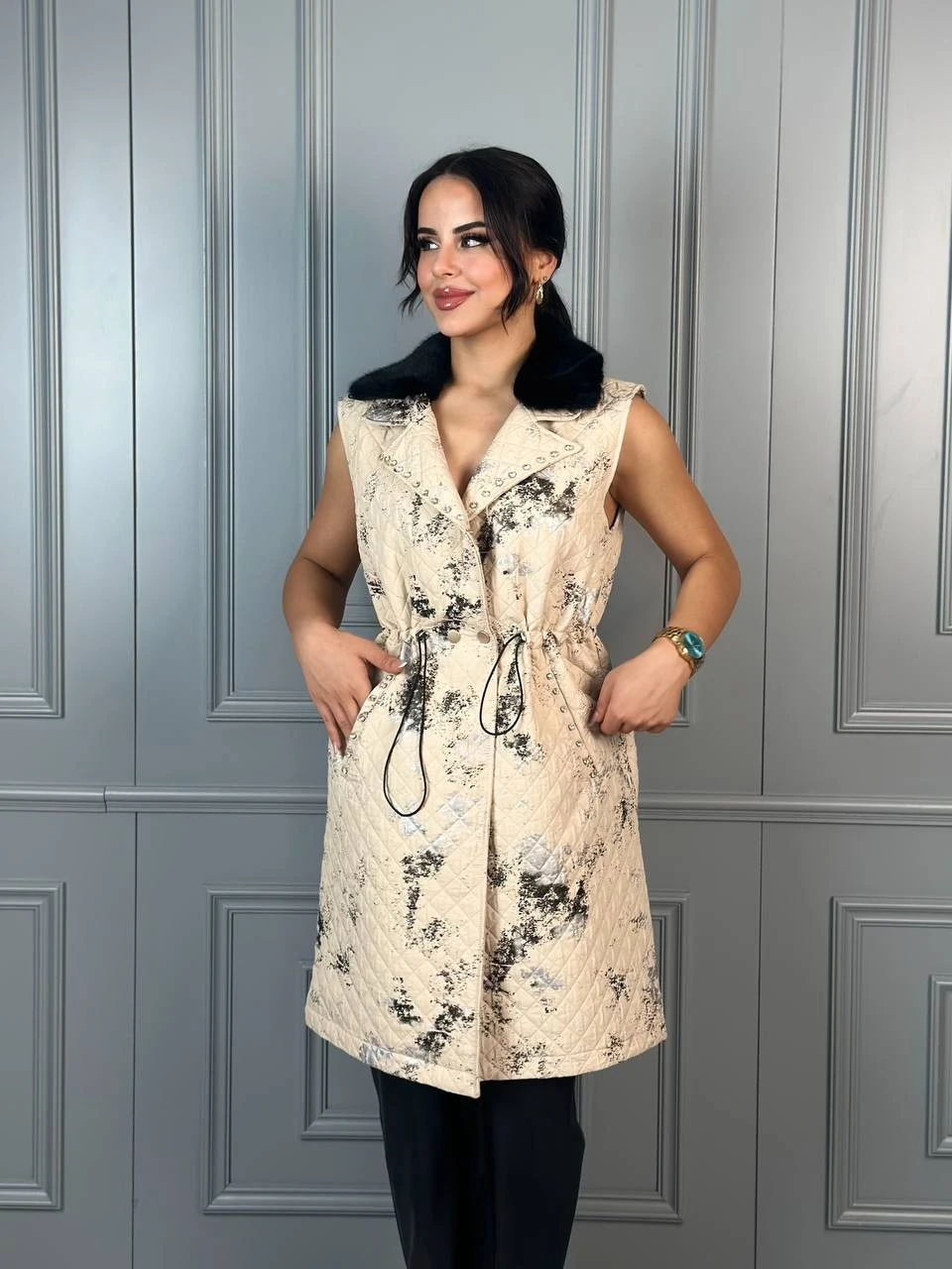 Kadın Çift Varak Kürk Detay Yelek 9232