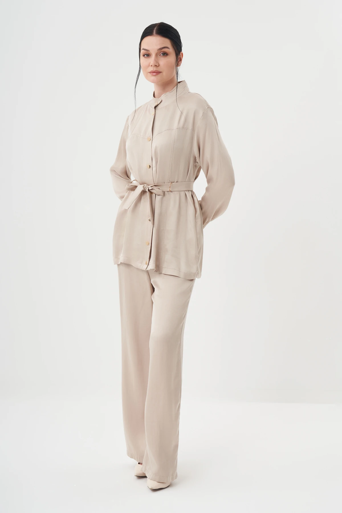 Kadın Liossel İpek Çıtçıt Detaylı Takım 8514