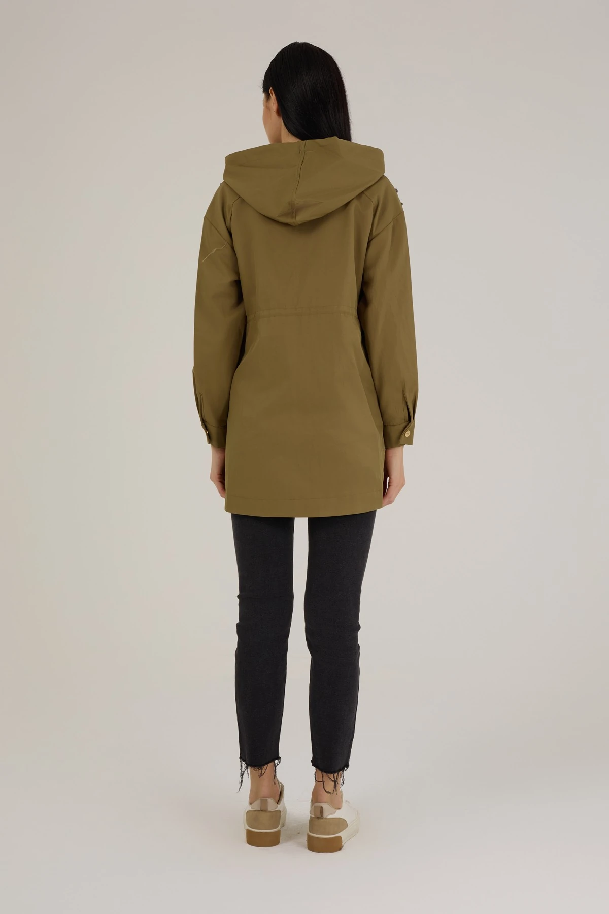 Kadın Taş Detaylı Su İtici Yağmurluk Trençkot 9278