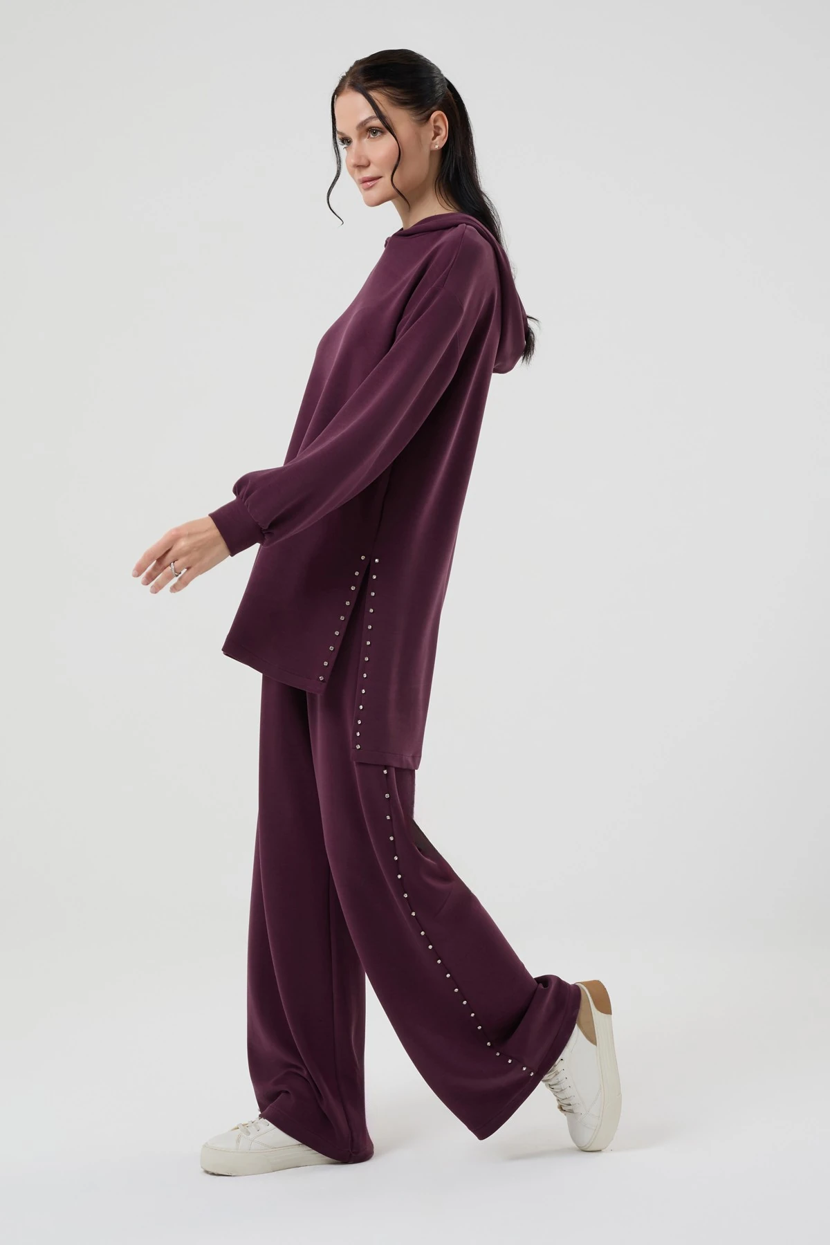 Kadın Taş Detaylı Modal Kumaş İkili Takım 8582