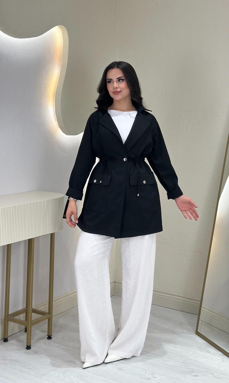 Ayarlanabilir Lastik Detaylı Keten Ceket