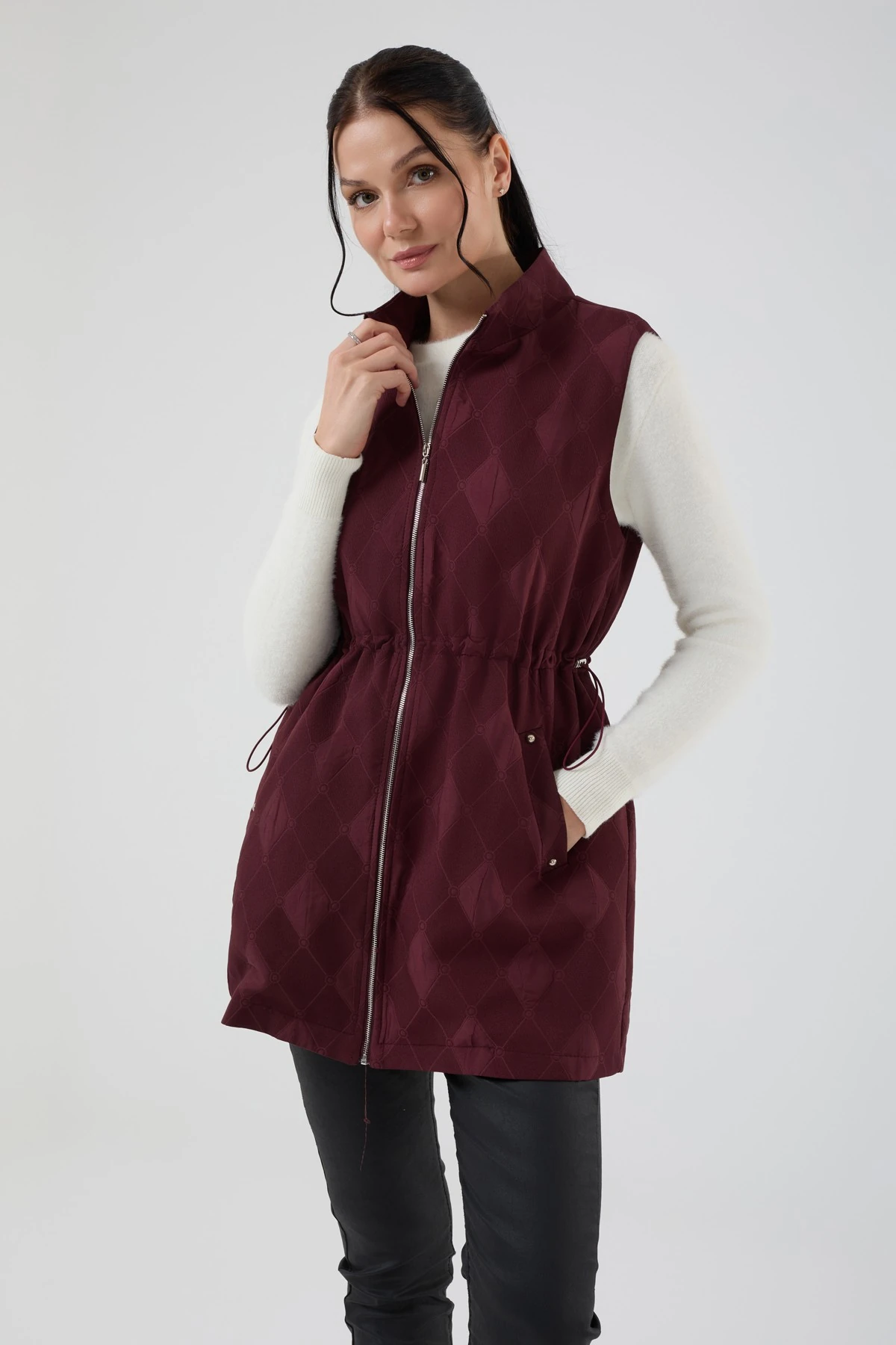 Kadın Kendinden Desenli Astarlı Yelek 9269