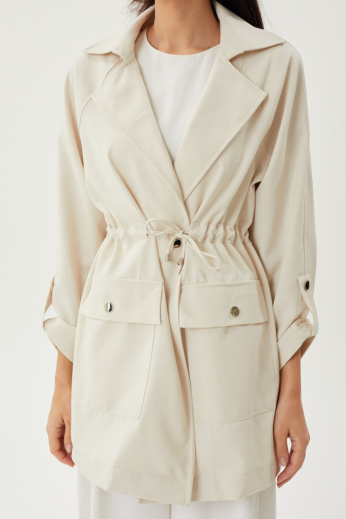 Ayarlanabilir Lastik Detaylı Keten Ceket 9210 