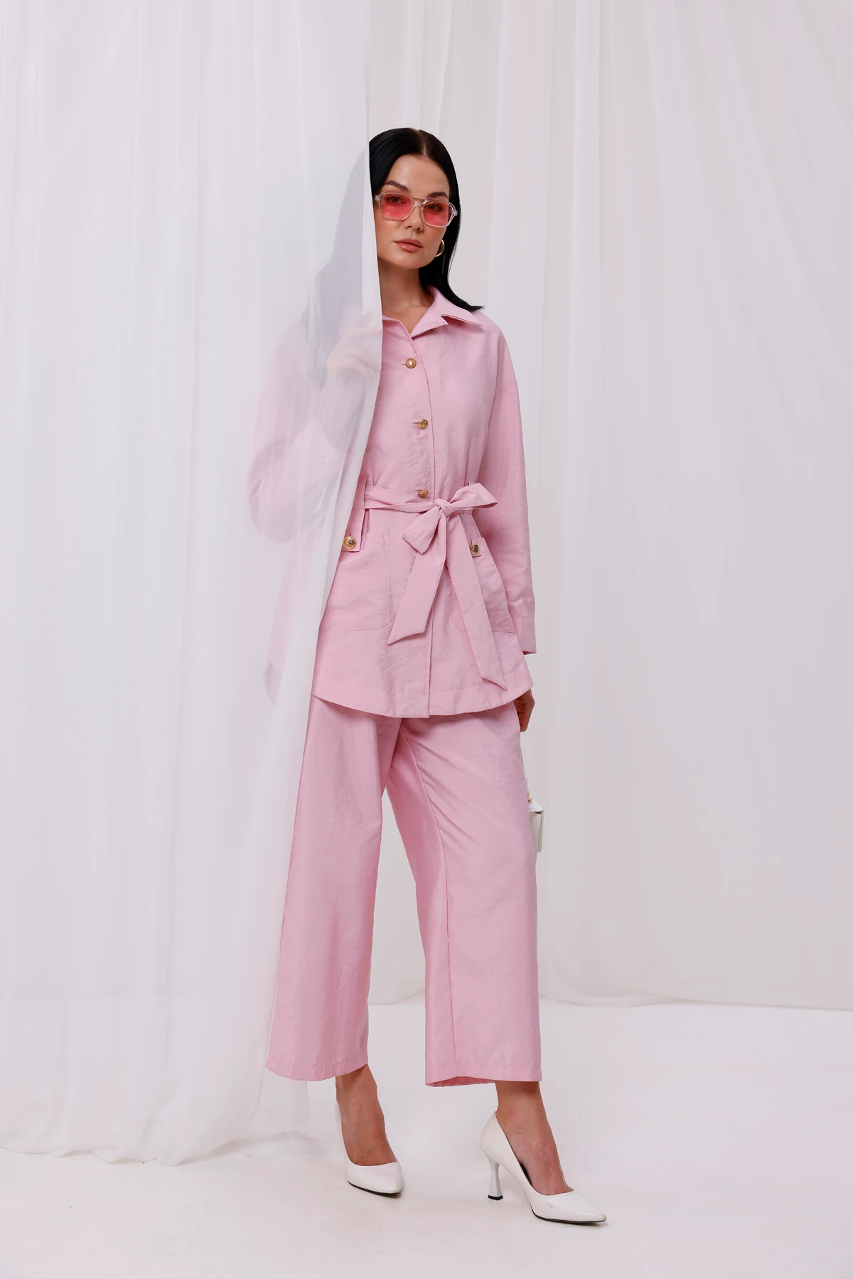 Kadın Modal Kumaş Gold Düğme Detaylı Kuşaklı Kap 9259