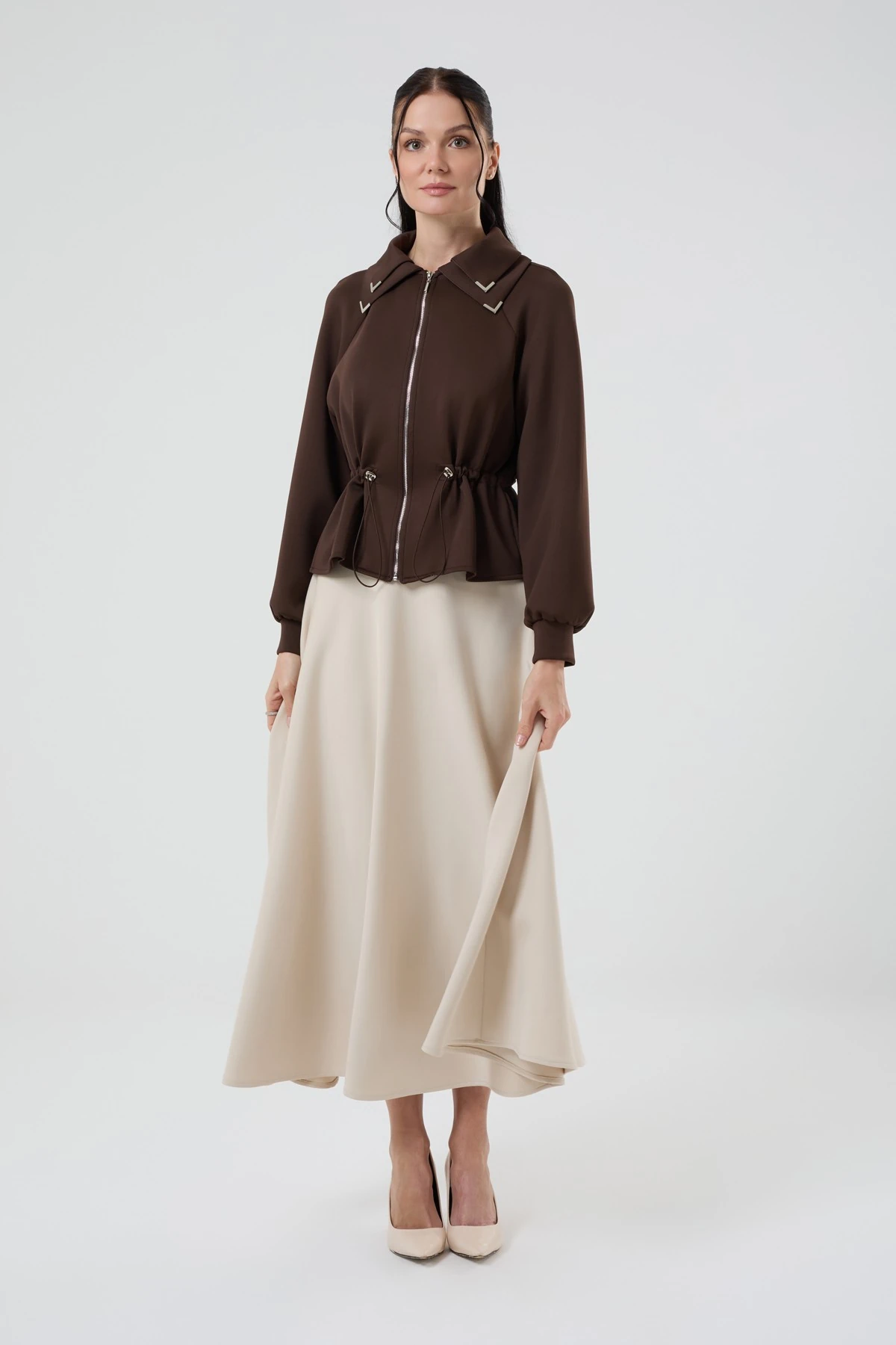 Kadın Çift Yaka Detaylı Kısa Kap 9271