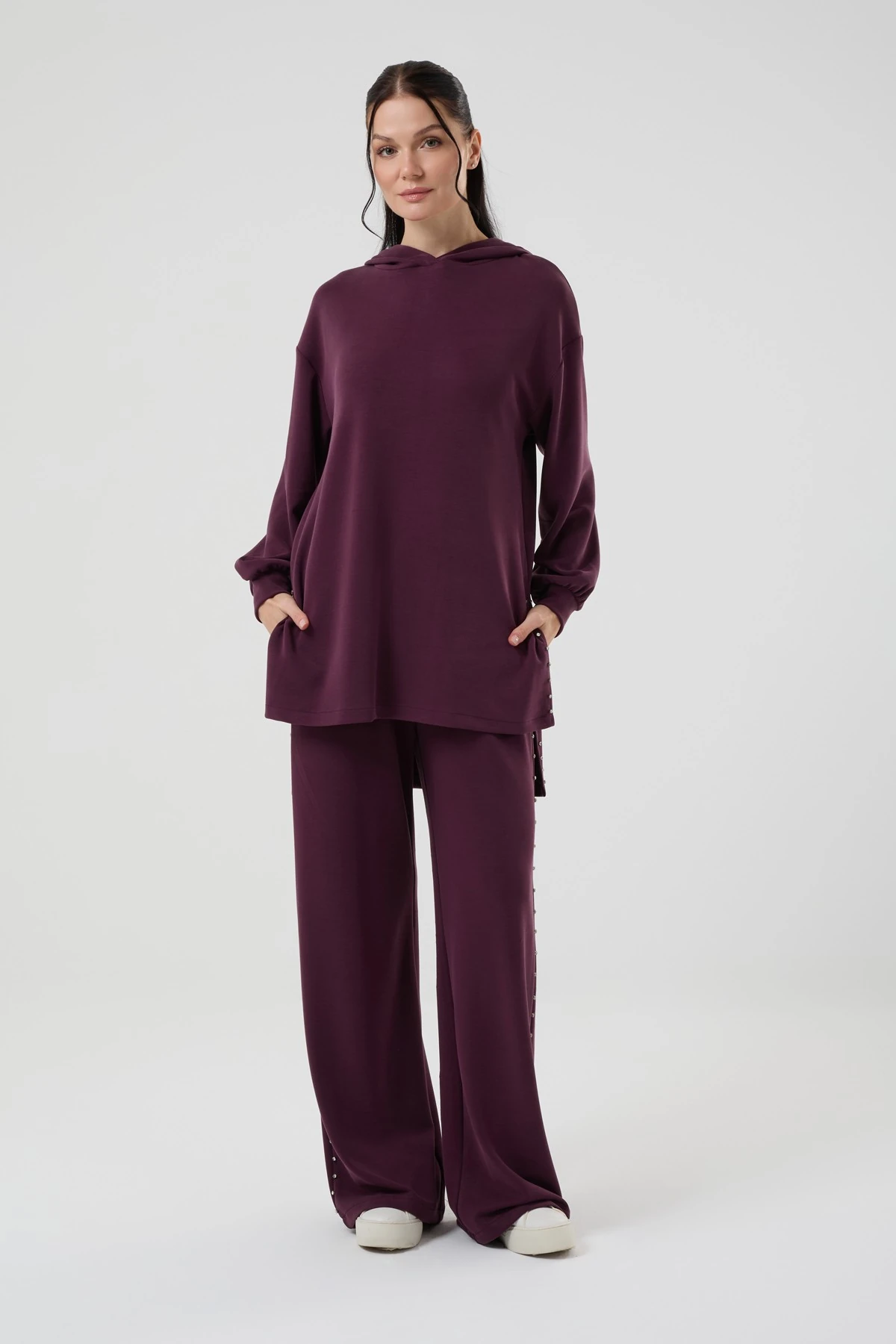 Kadın Taş Detaylı Modal Kumaş İkili Takım 8582