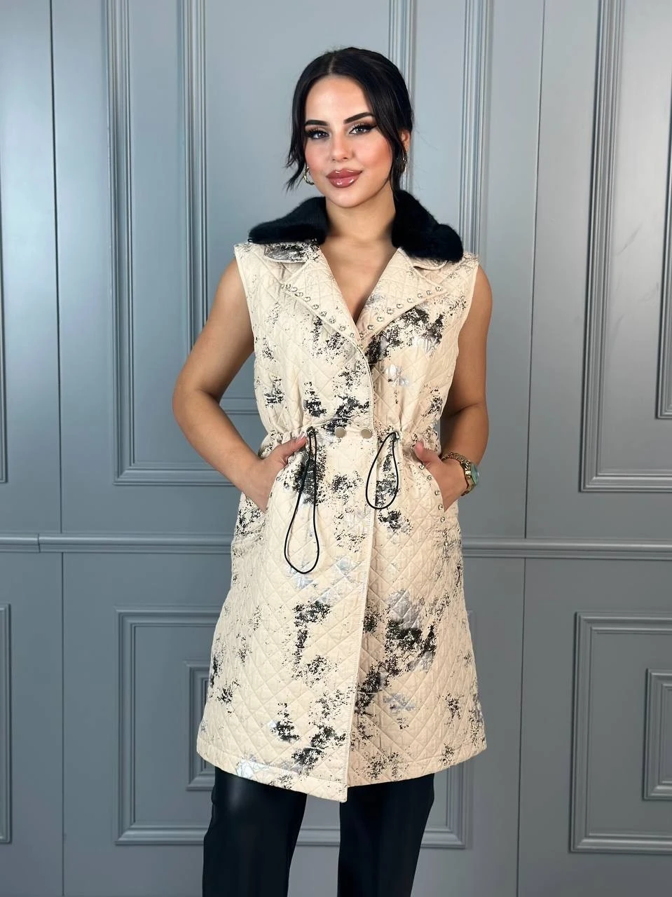 Kadın Çift Varak Kürk Detay Yelek 9232