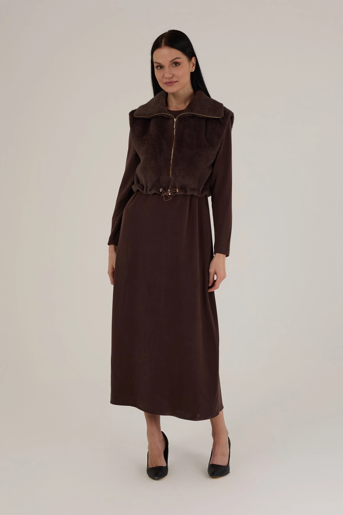 Kadın Angora Yelekli Modal Elbiseli Takım 7261