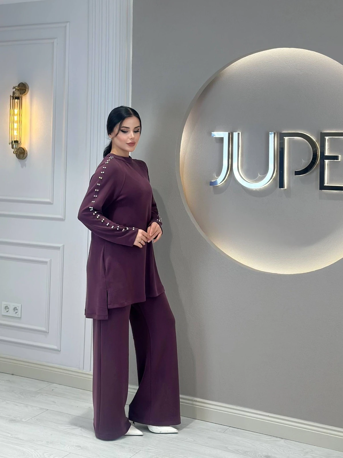 Kadın Taş Detaylı Modal Kumaş İkili Takım 8581