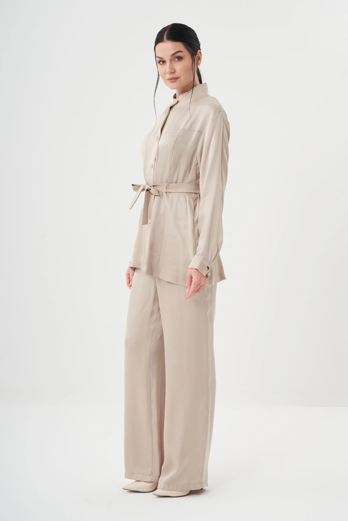 Kadın Liossel İpek Çıtçıt Detaylı Takım 8514