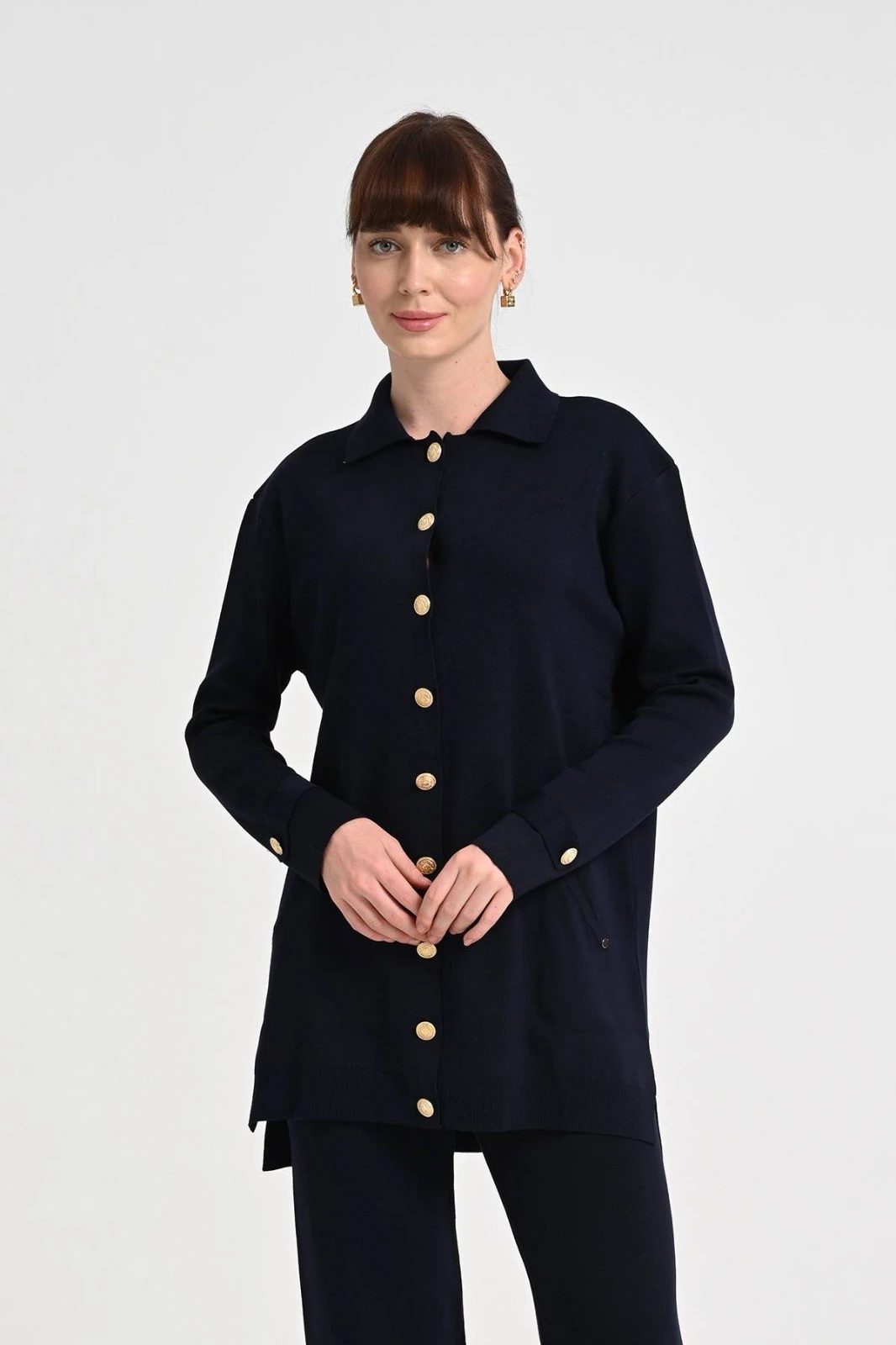 Kadın Altın Düğme Detaylı Triko Jupe Takım 1409