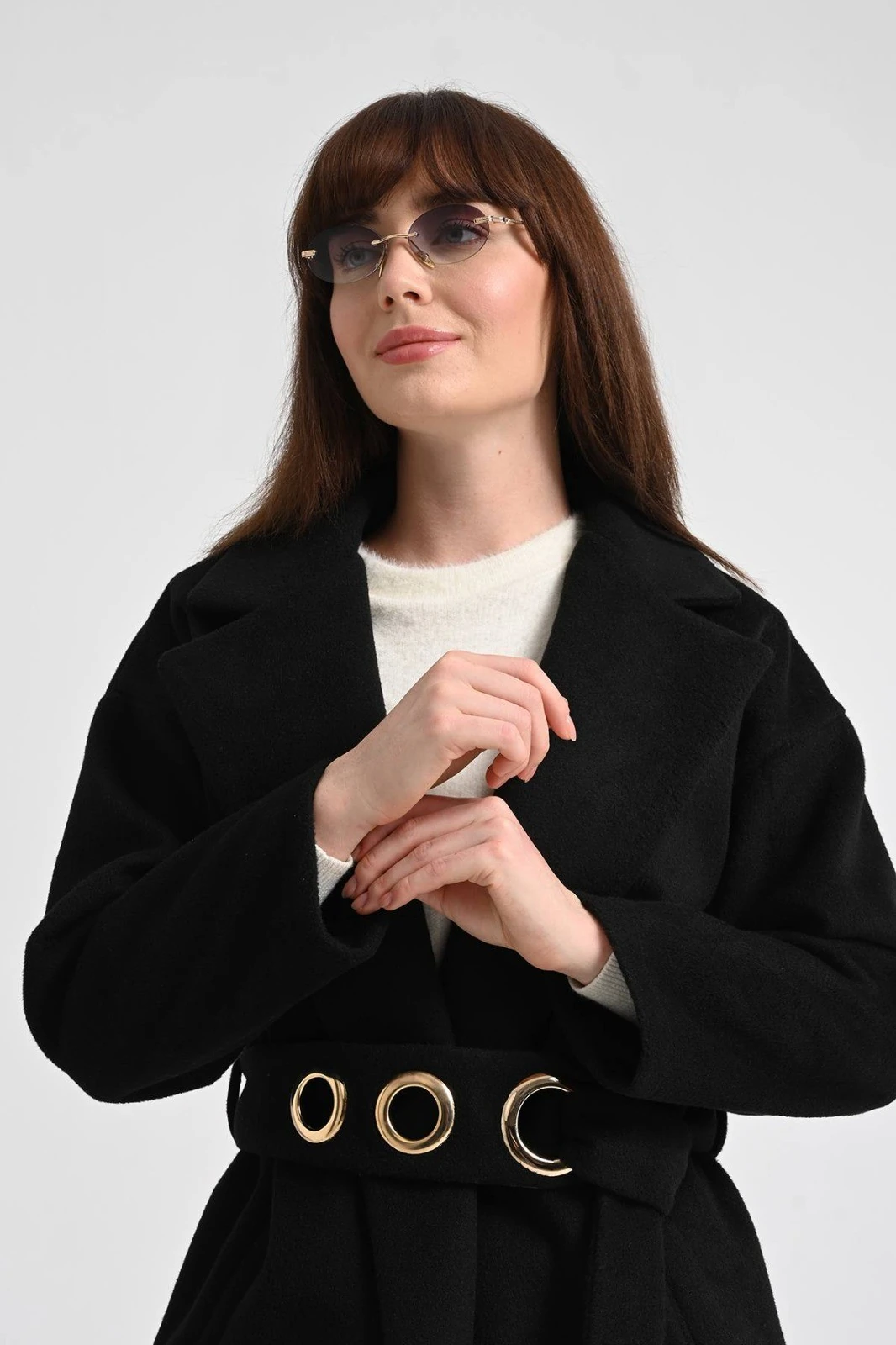 Kadın Aksesuar Detaylı Kuşaklı Kaşe Kap 9284