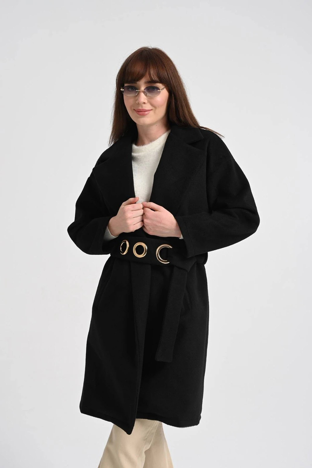 Kadın Aksesuar Detaylı Kuşaklı Kaşe Kap 9284