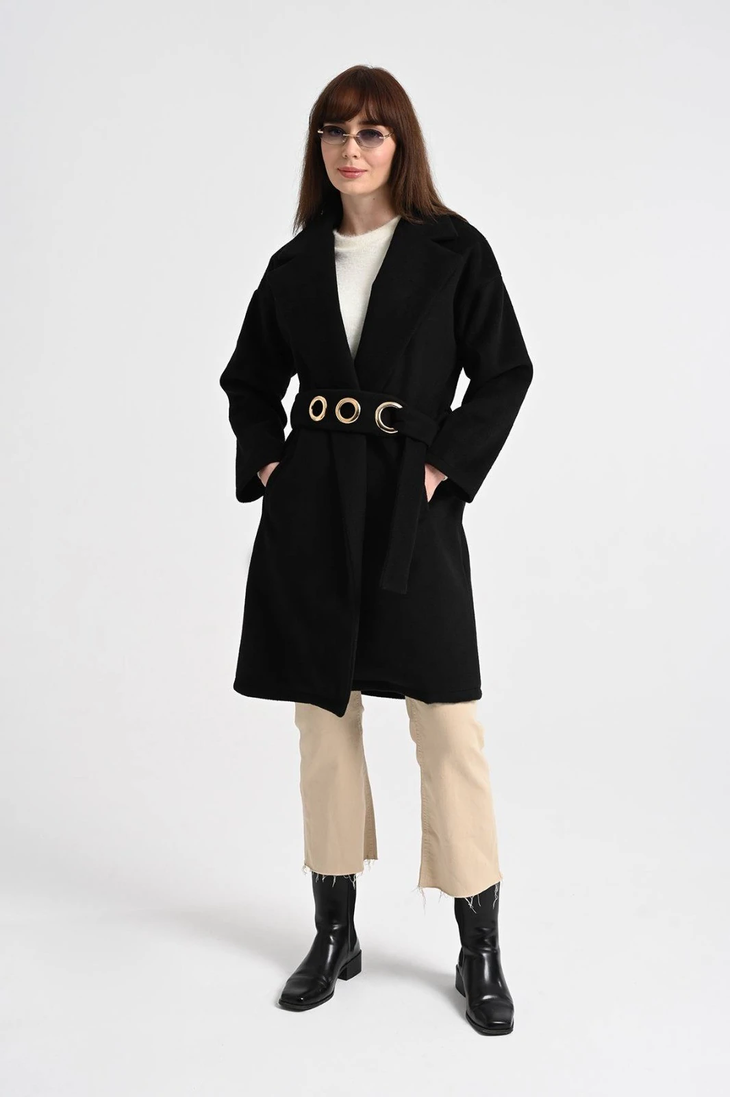 Kadın Aksesuar Detaylı Kuşaklı Kaşe Kap 9284