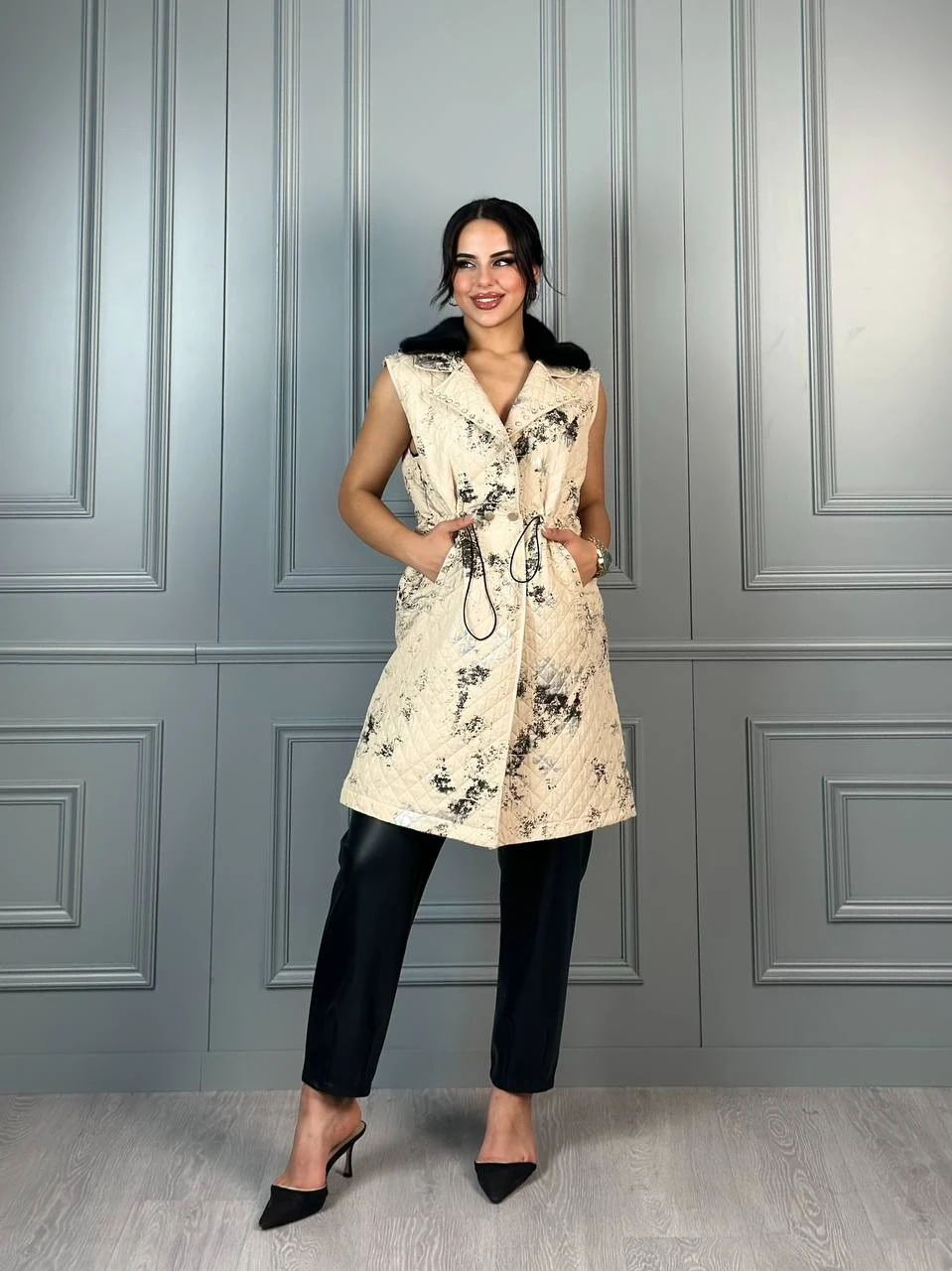 Kadın Çift Varak Kürk Detay Yelek 9232