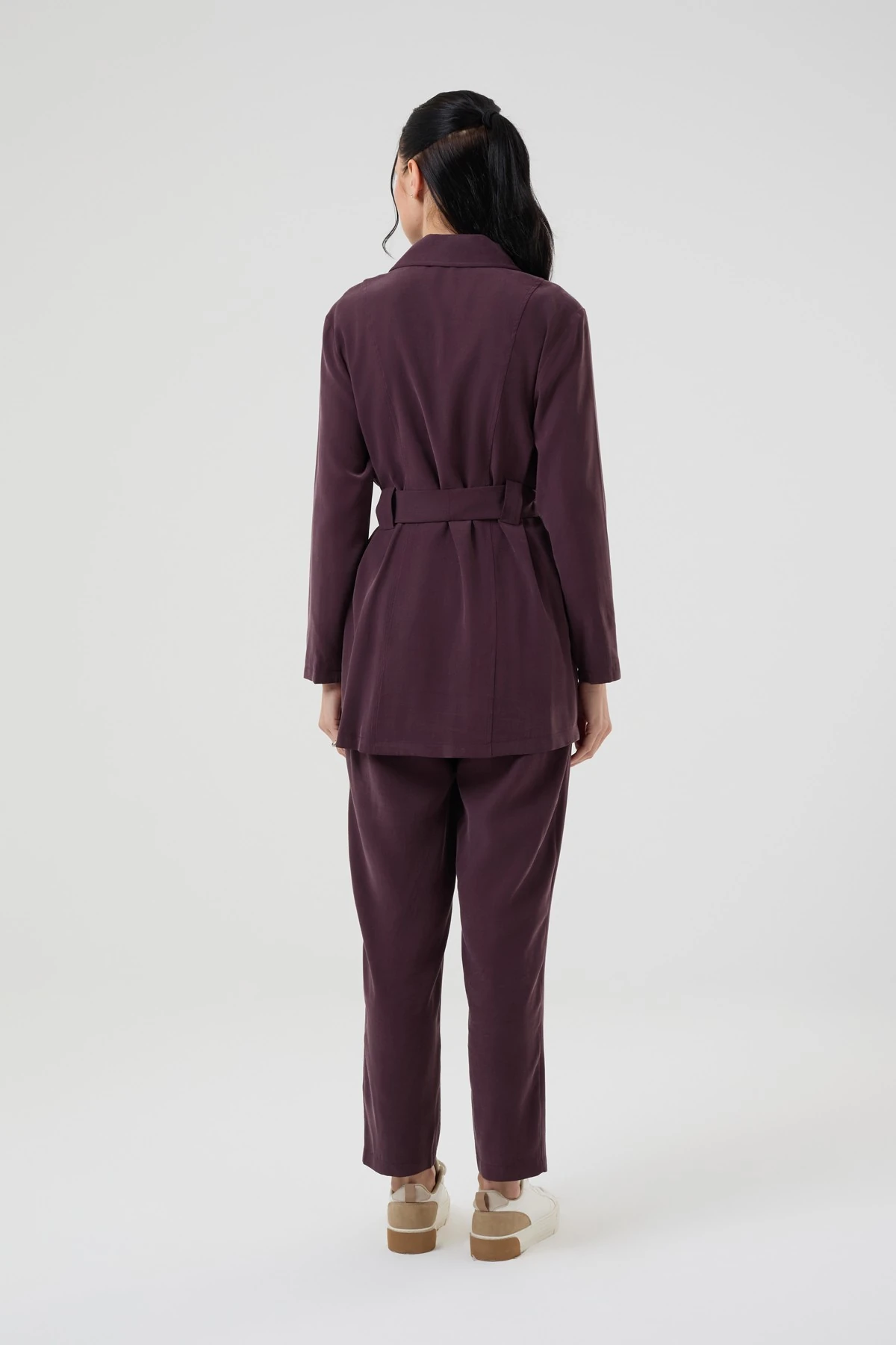 Kadın Cep Detaylı Kuşaklı Pamuk Kupra İkili Takım 8585