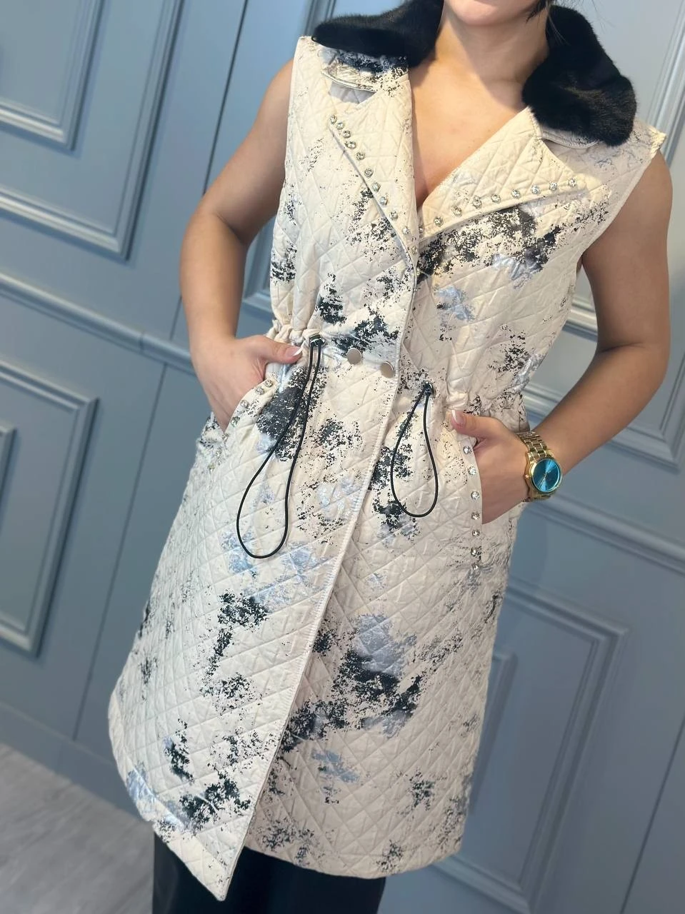 Kadın Çift Varak Kürk Detay Yelek 9232