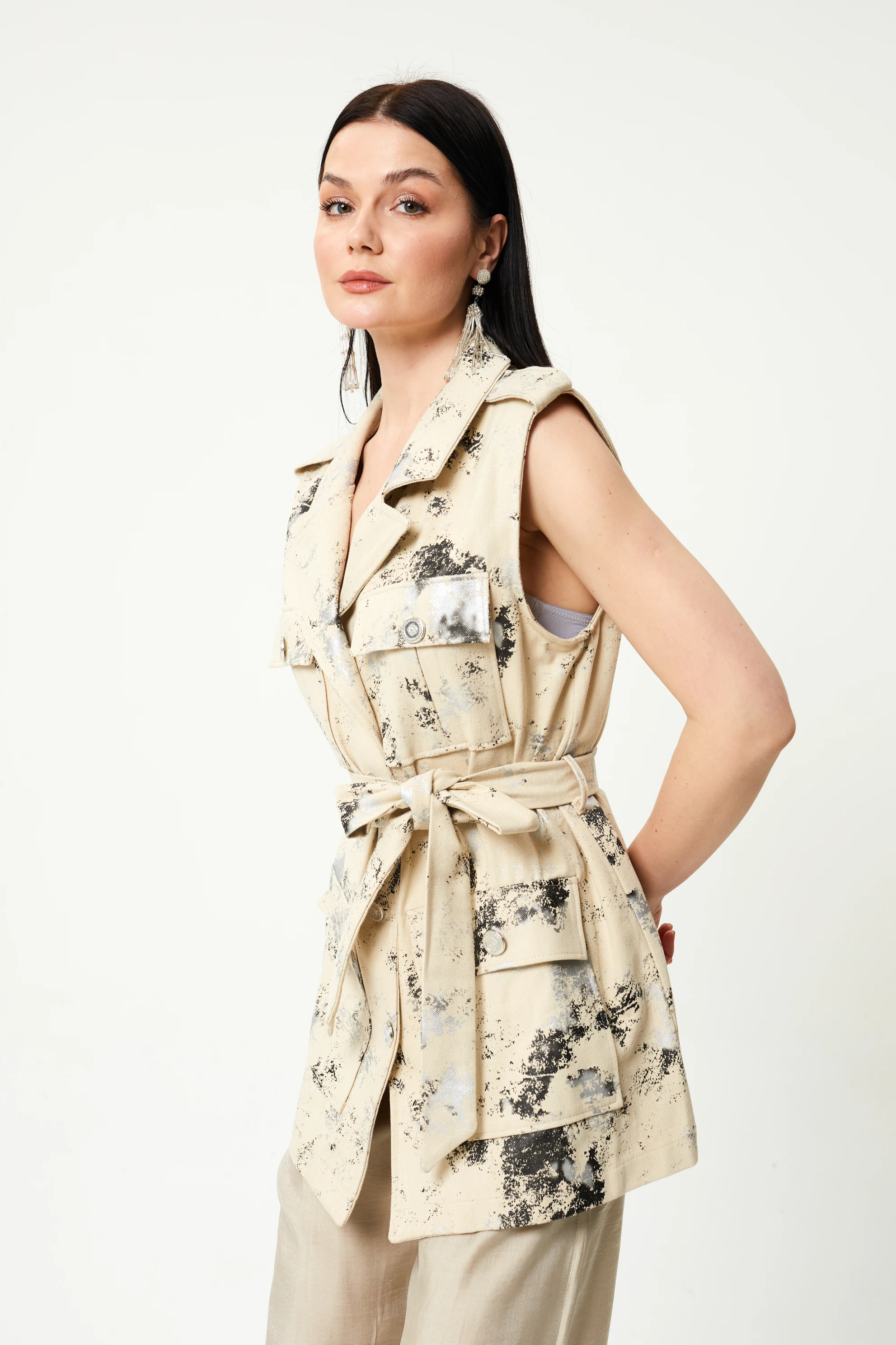 Kadın Kot Kumaş Varaklı Yelek 9241