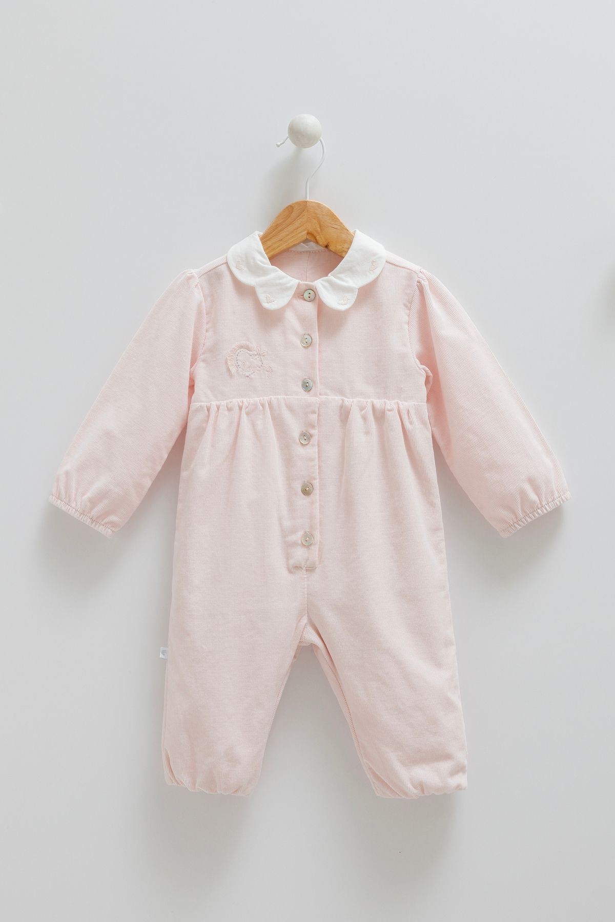 Kadife Kız Bebek Bebe Yakalı Tulum - pembe