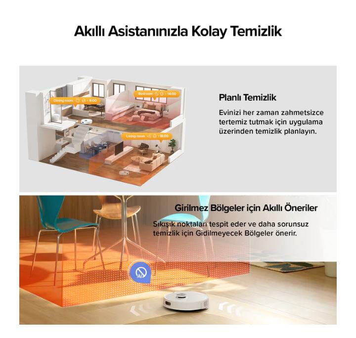 Roborock Q8 Akıllı Robot Süpürge Beyaz- 10.000 Pa Emiş Gücü