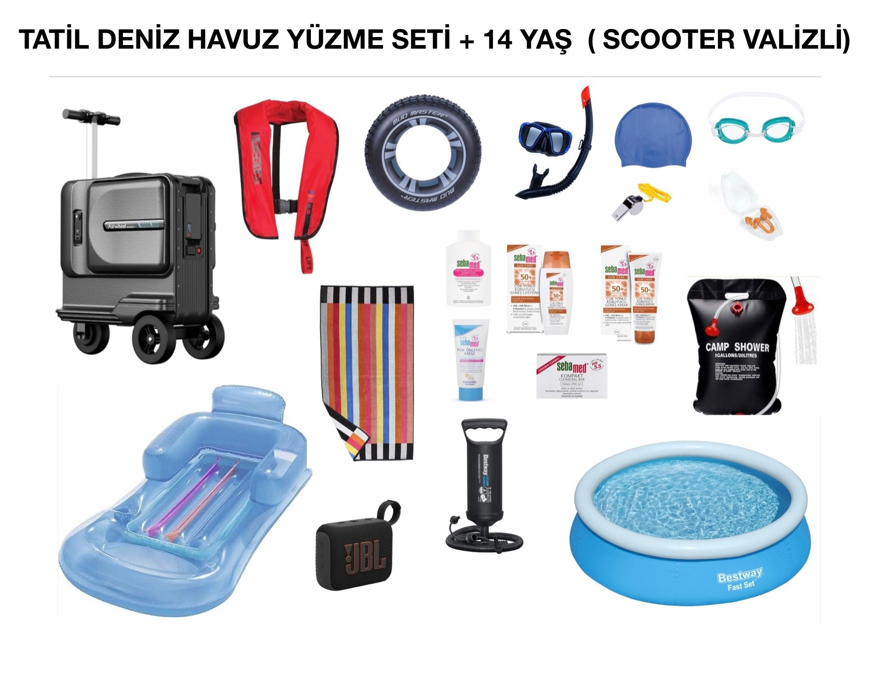 Tatil Havuz Deniz Yüzme Seti +14 Yaş ( SCOOTER VALİZLİ) - 19 parça